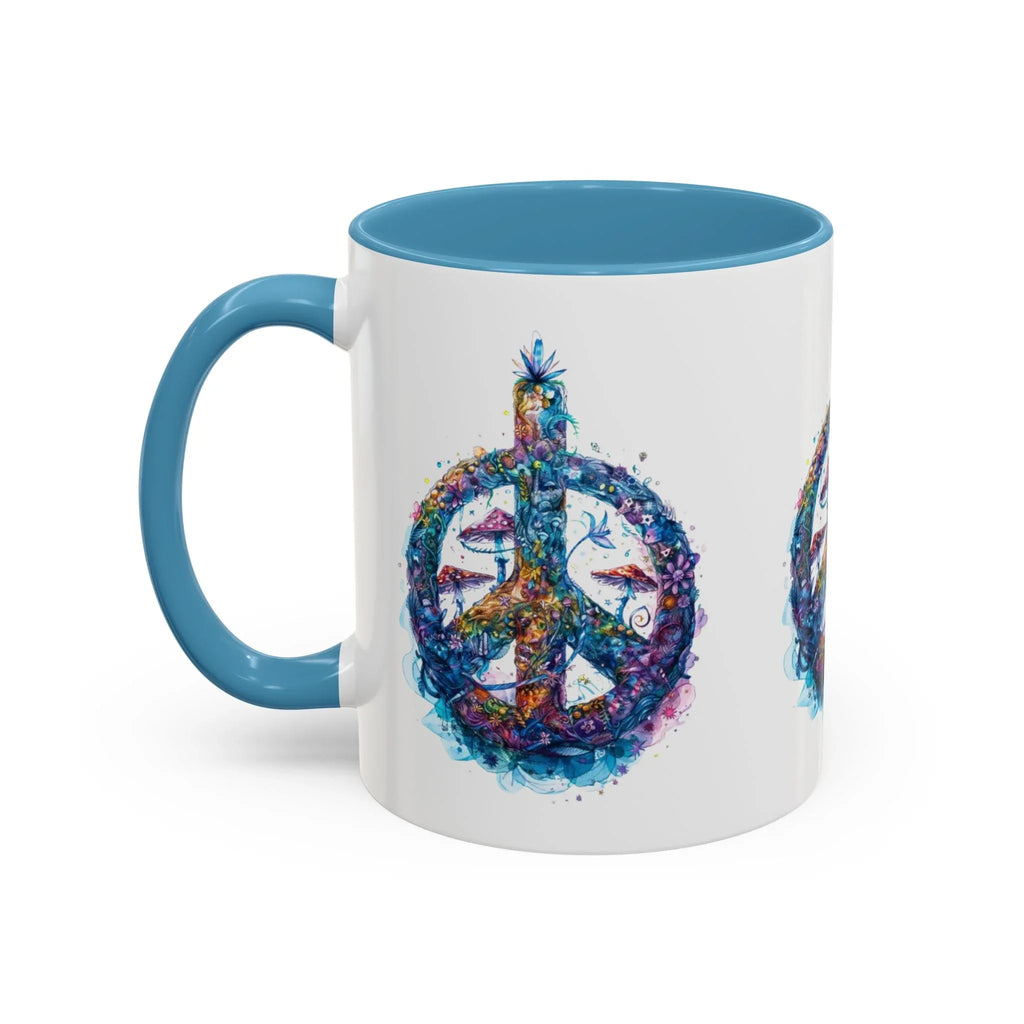 Psychedelic Mushroom Peace Sign Mug | Neon Tie-Dye Peace Script - 250 USA Celebration
