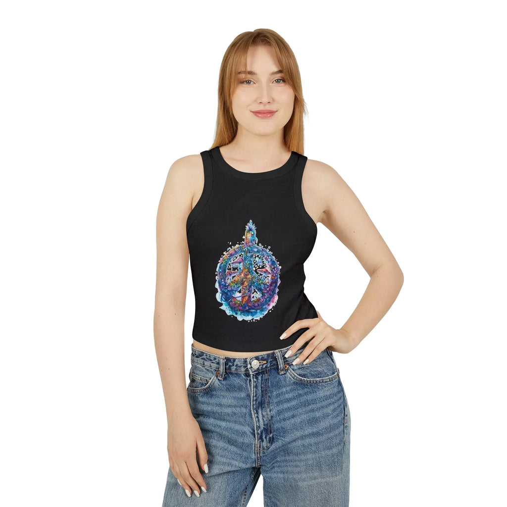 Watercolor Peace Sign Racer Tank Top | Tie Dye Boho Hippie - 250 USA Celebration