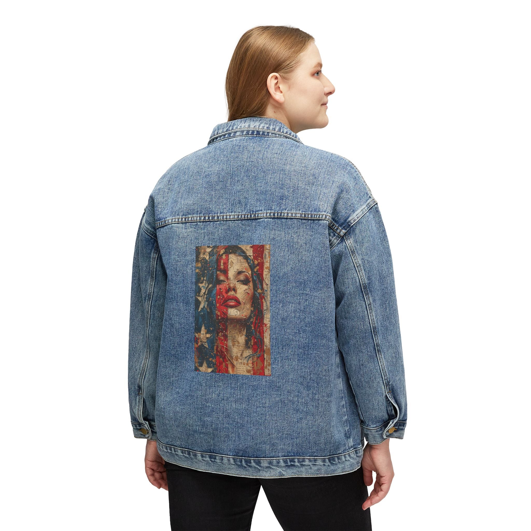 Denim Jacket — Vintage American Flag Portrait Backprint