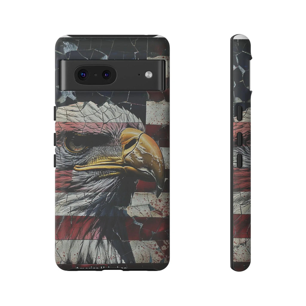 American Flag Bald Eagle phone case | Patriotic iPhone cover, cracked vintage flag design - 250 USA Celebration