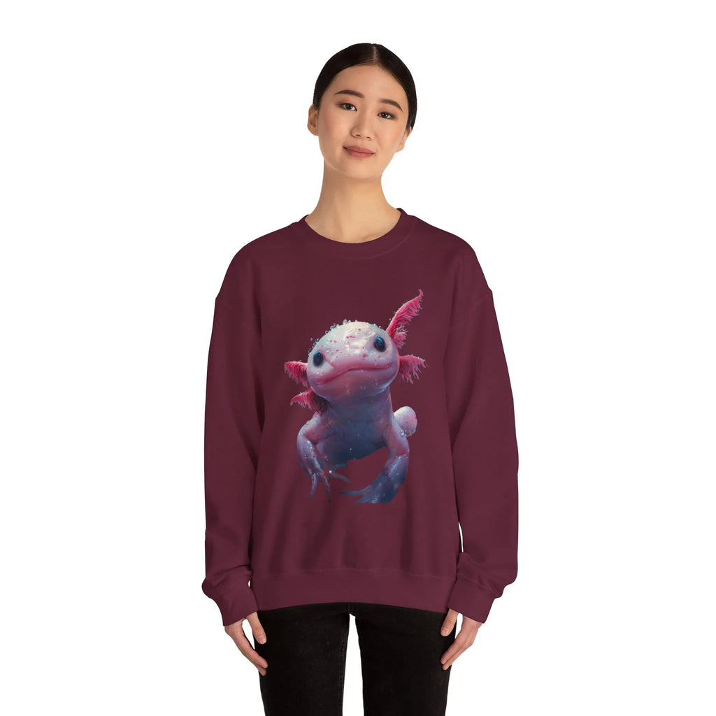 Pink Axolotl Illustration Sweatshirt | Cute Amphibian Art, Pastel Watercolor - 250 USA Celebration