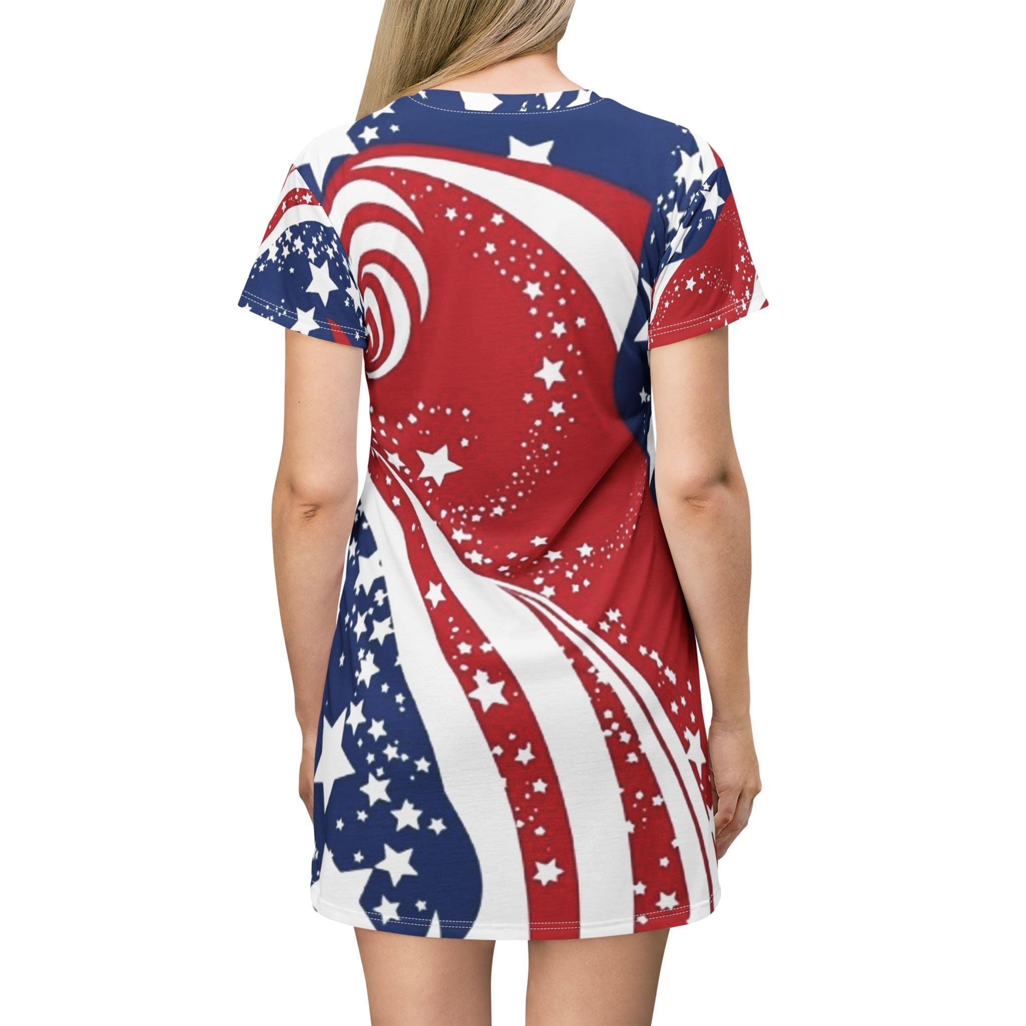 Patriotic Stars and Swirls American Flag T-Shirt Dress