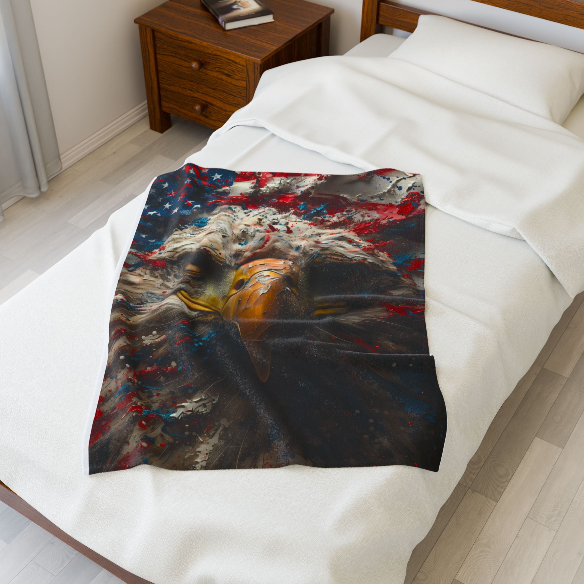 American Flag Bald Eagle Velveteen Plush Blanket | Patriotic Eagle Throw
