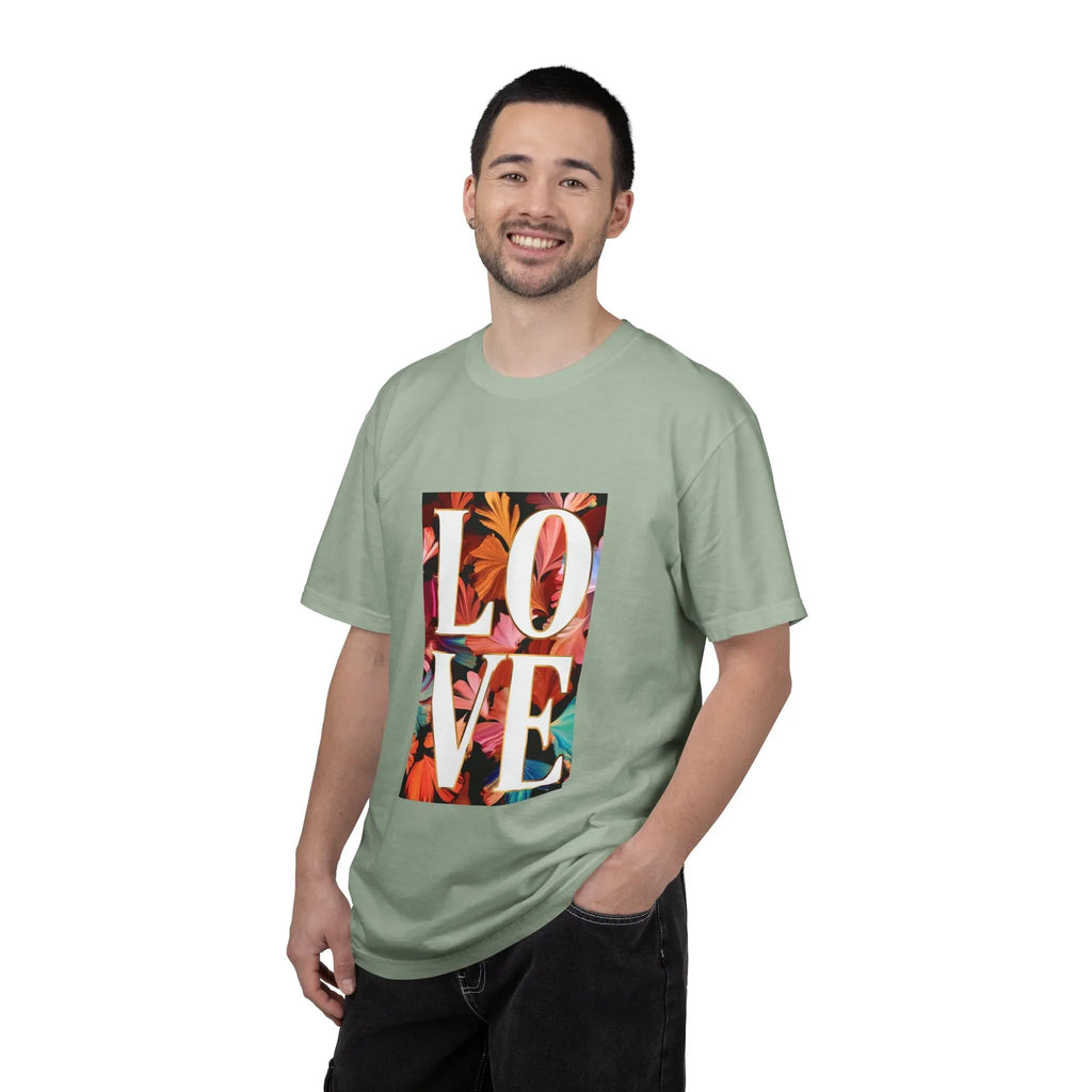 LOVE Floral Block T-Shirt | Tropical Flowers Typography - 250 USA Celebration