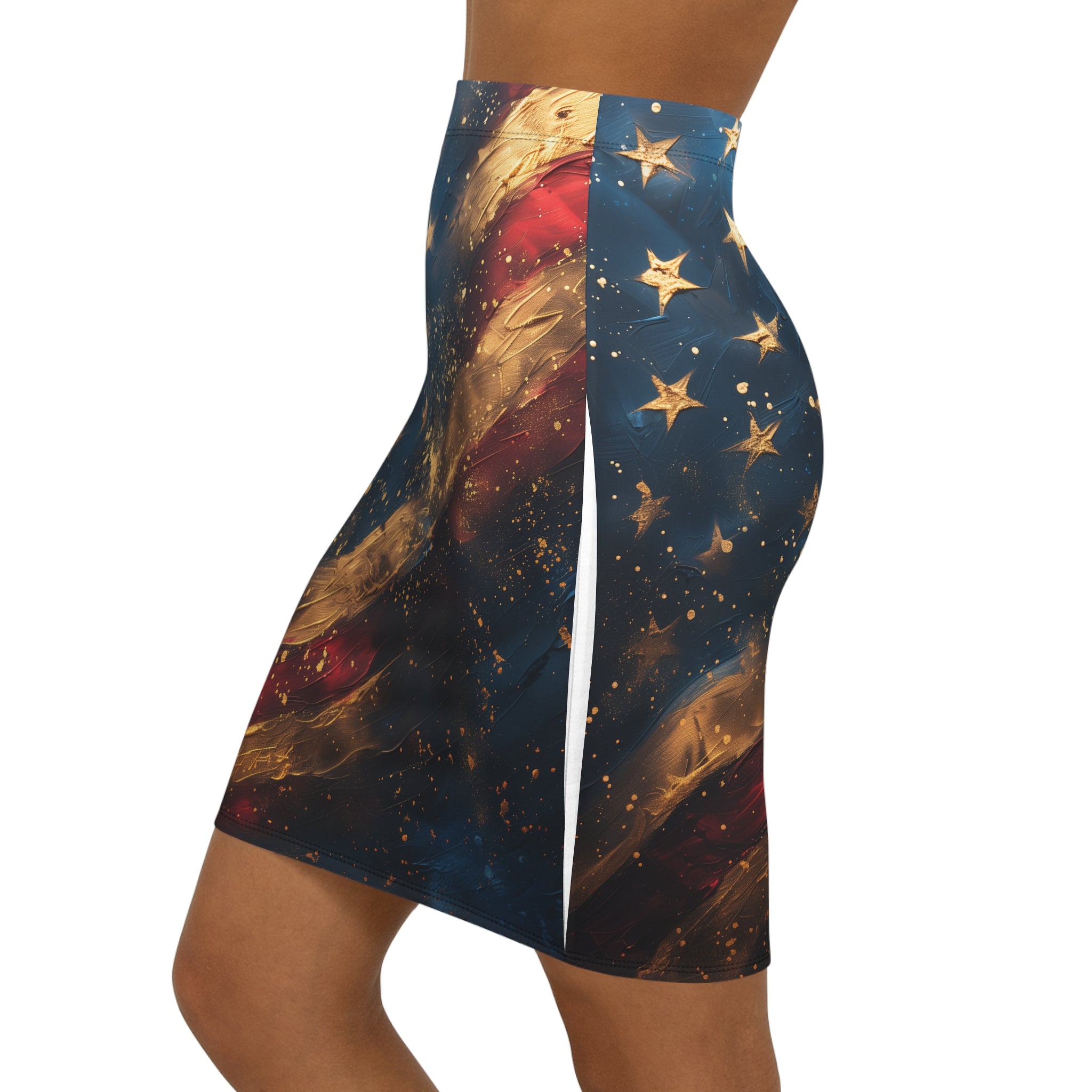 Patriotic Stars & Stripes Pencil Skirt — American Flag Glam