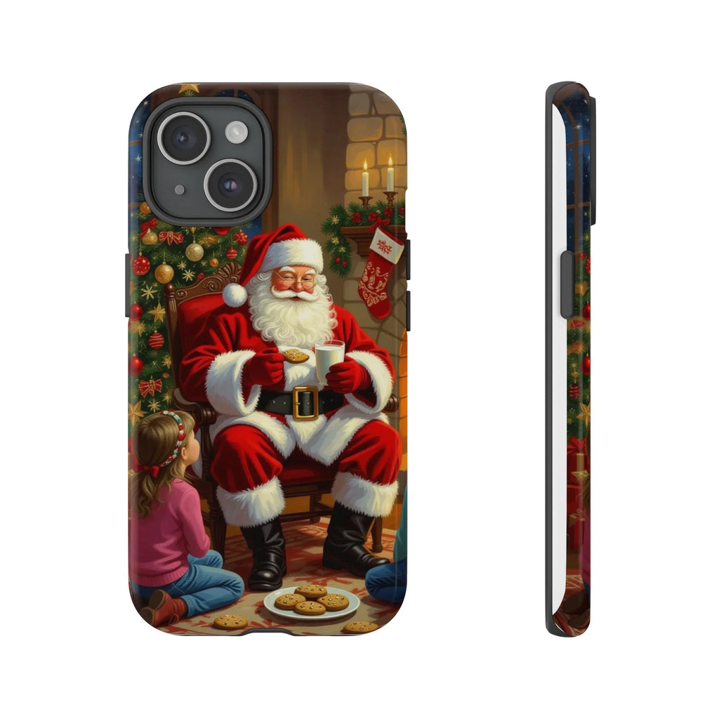 Santa Claus Storytime Tough Phone Case | Christmas holiday scene, kids and cookies - 250 USA Celebration
