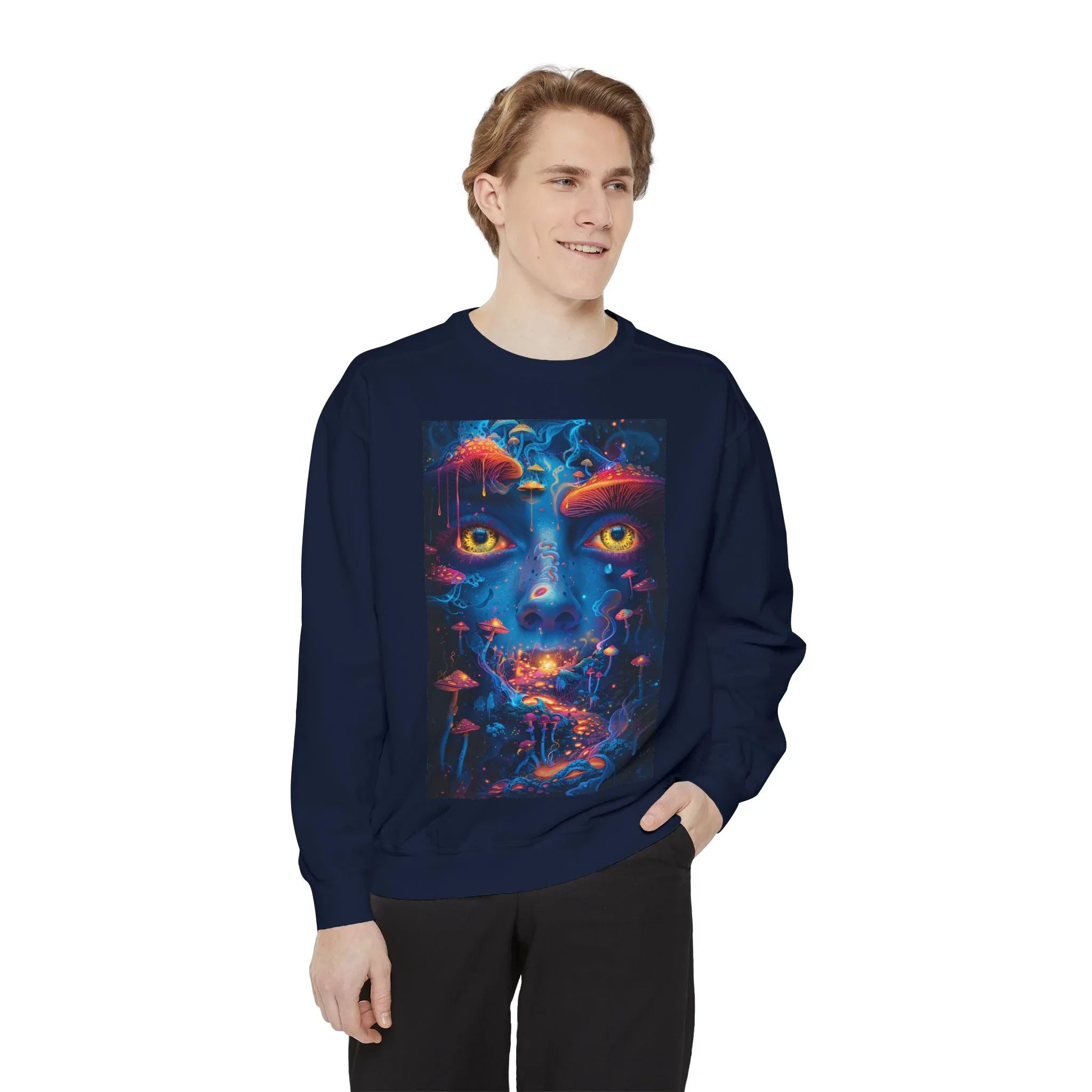 Psychedelic Third Eye Mushrooms Sweatshirt | Neon Lava Lamp Blacklight - 250 USA Celebration