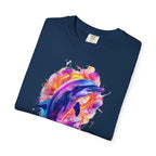 Colorful Watercolor Dolphin T-shirt | Vibrant Ocean Dolphin Tee Chrome Y2K Fantasy Dolphins & Butterflies T-Shirt | Airbrushed Liquid Metal - 250 USA Celebration