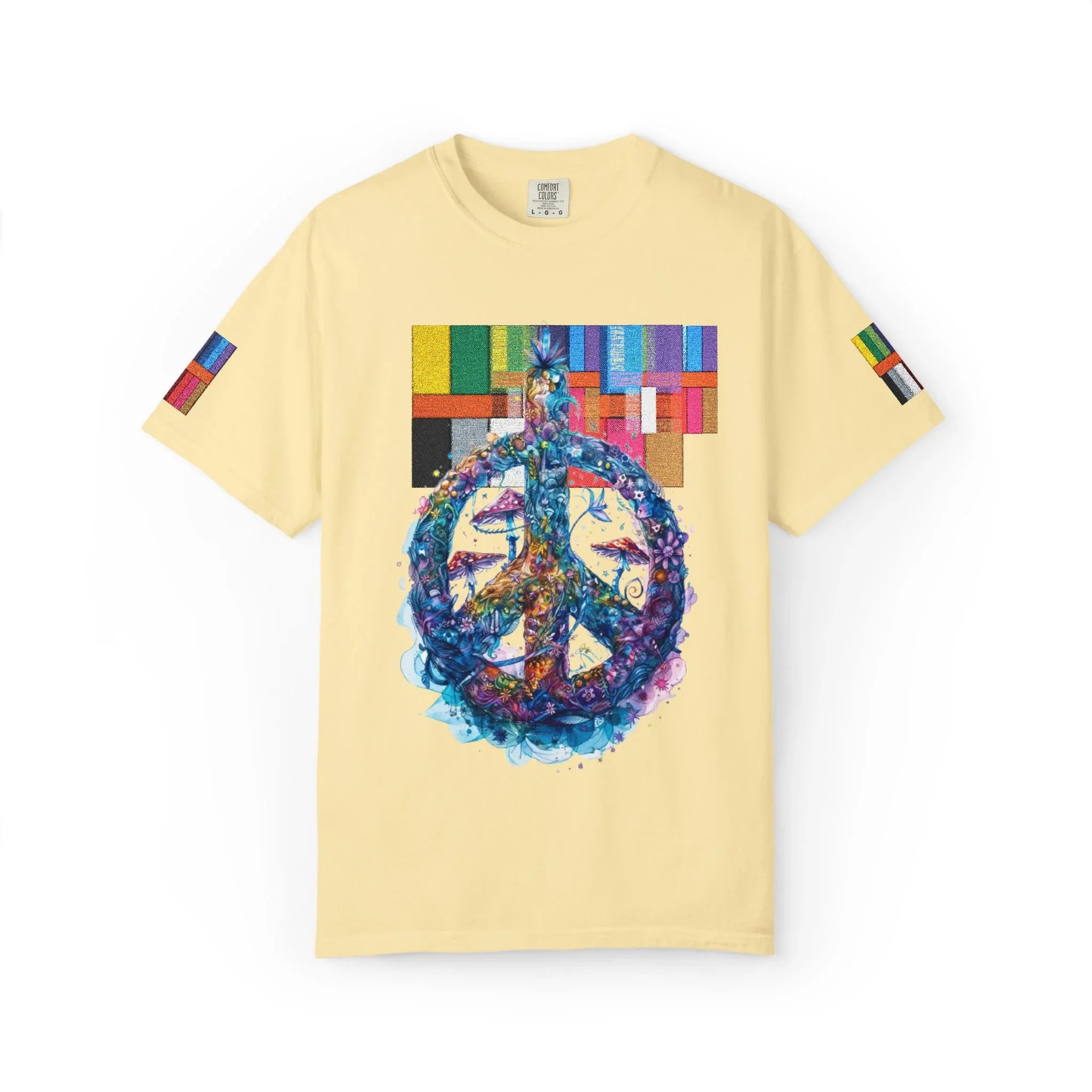 Psychedelic Mushroom Peace Sign T-Shirt | Neon Tie-Dye 60s Hippie Poster - 250 USA Celebration