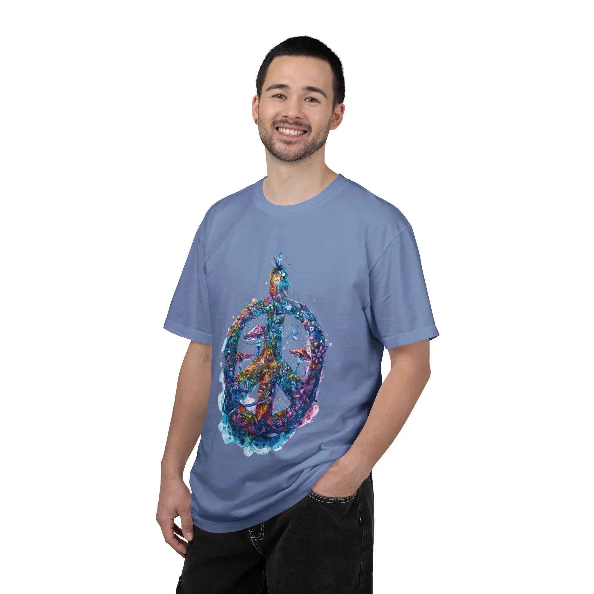 Psychedelic Mushroom Peace Sign T-Shirt | Neon Tie-Dye 60s Hippie Poster - 250 USA Celebration