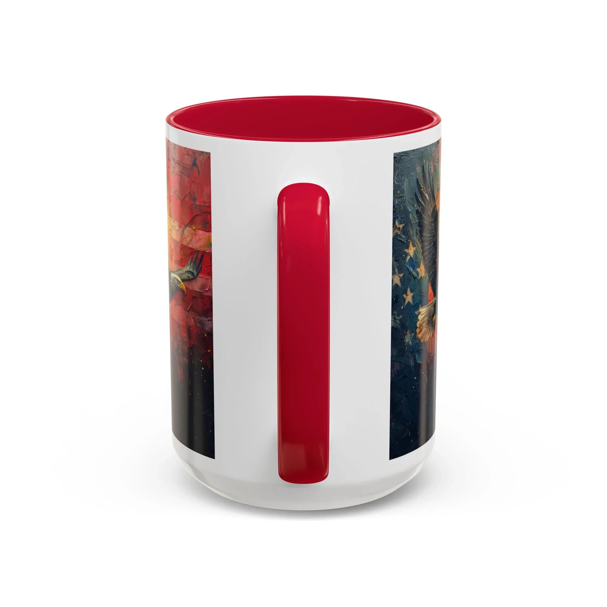 Colorful Mugs (11oz, 15oz) American Eagle Flying Coffee Cup, Patriotic American Eagle flying with American Flag in background - 250 USA Celebration
