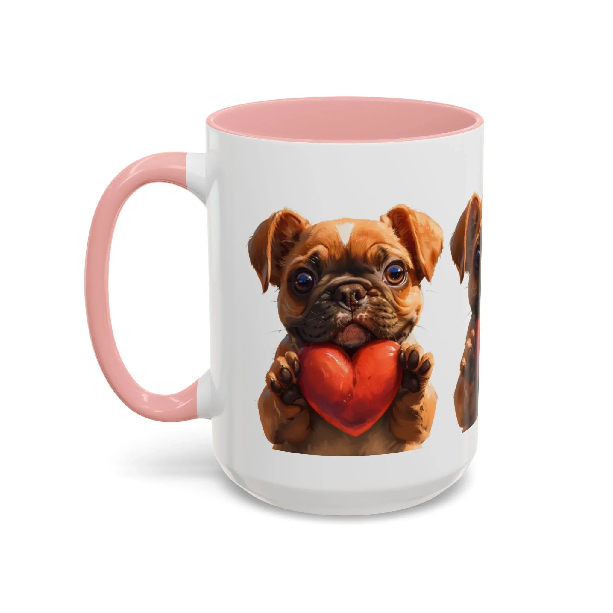 Cute French Bulldog Holding Red Heart Accent Coffee Mug | Puppy Cartoon Illustration - 250 USA Celebration