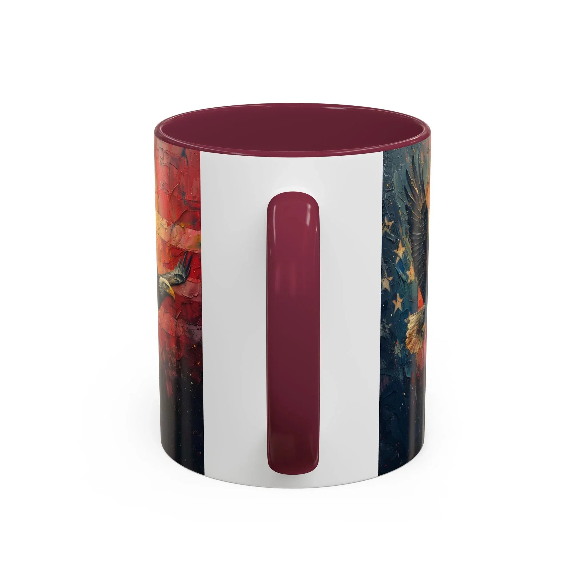 Colorful Mugs (11oz, 15oz) American Eagle Flying Coffee Cup, Patriotic American Eagle flying with American Flag in background - 250 USA Celebration