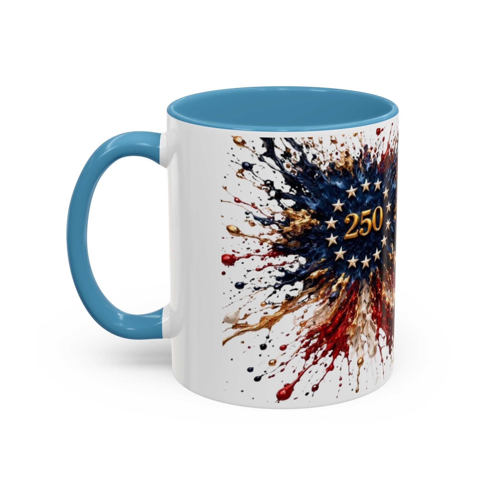Patriotic 250th Anniversary Coffee Mug – American Flag Splash Accent (11/15oz)