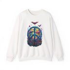 Psychedelic Mushroom Peace Sign Crewneck Sweatshirt | 60s Hippie Tie-Dye - 250 USA Celebration