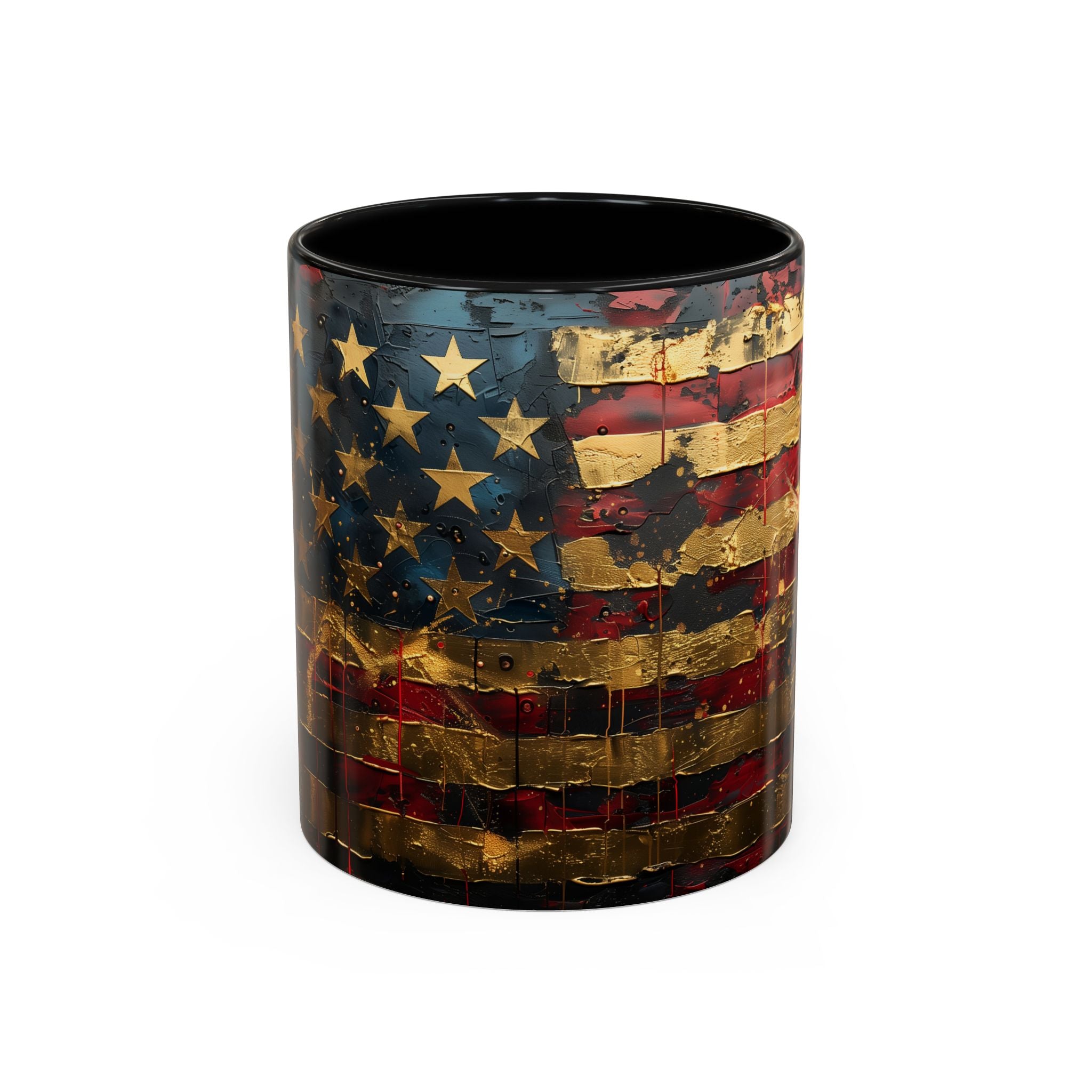 Distressed American Flag Accent Coffee Mug — Patriotic 11/15oz