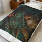 Woman Cuddling Dragon Velveteen Blanket | Fantasy Art Plush Throw - 250 USA Celebration