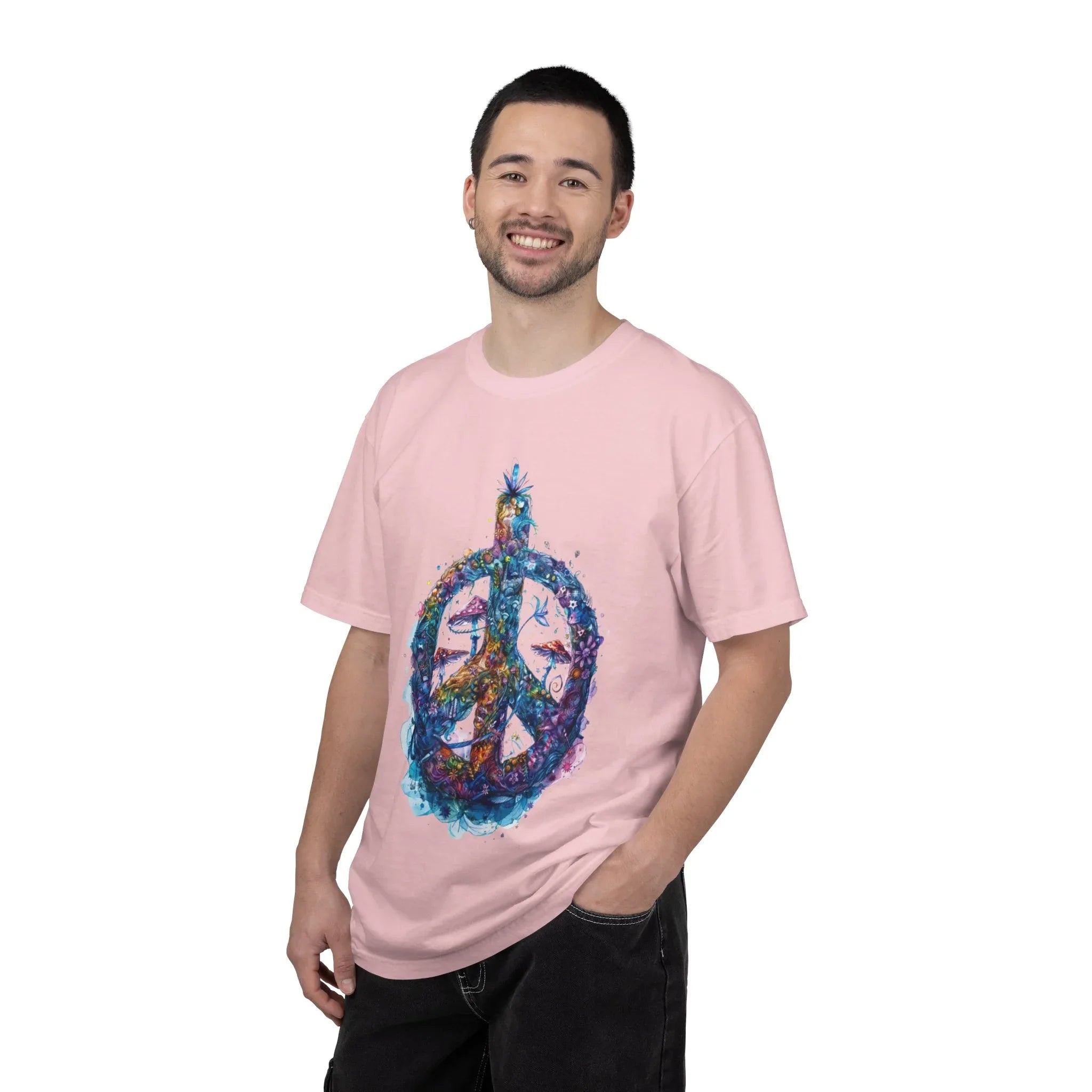 Psychedelic Mushroom Peace Sign T-Shirt | Neon Tie-Dye 60s Hippie Poster - 250 USA Celebration