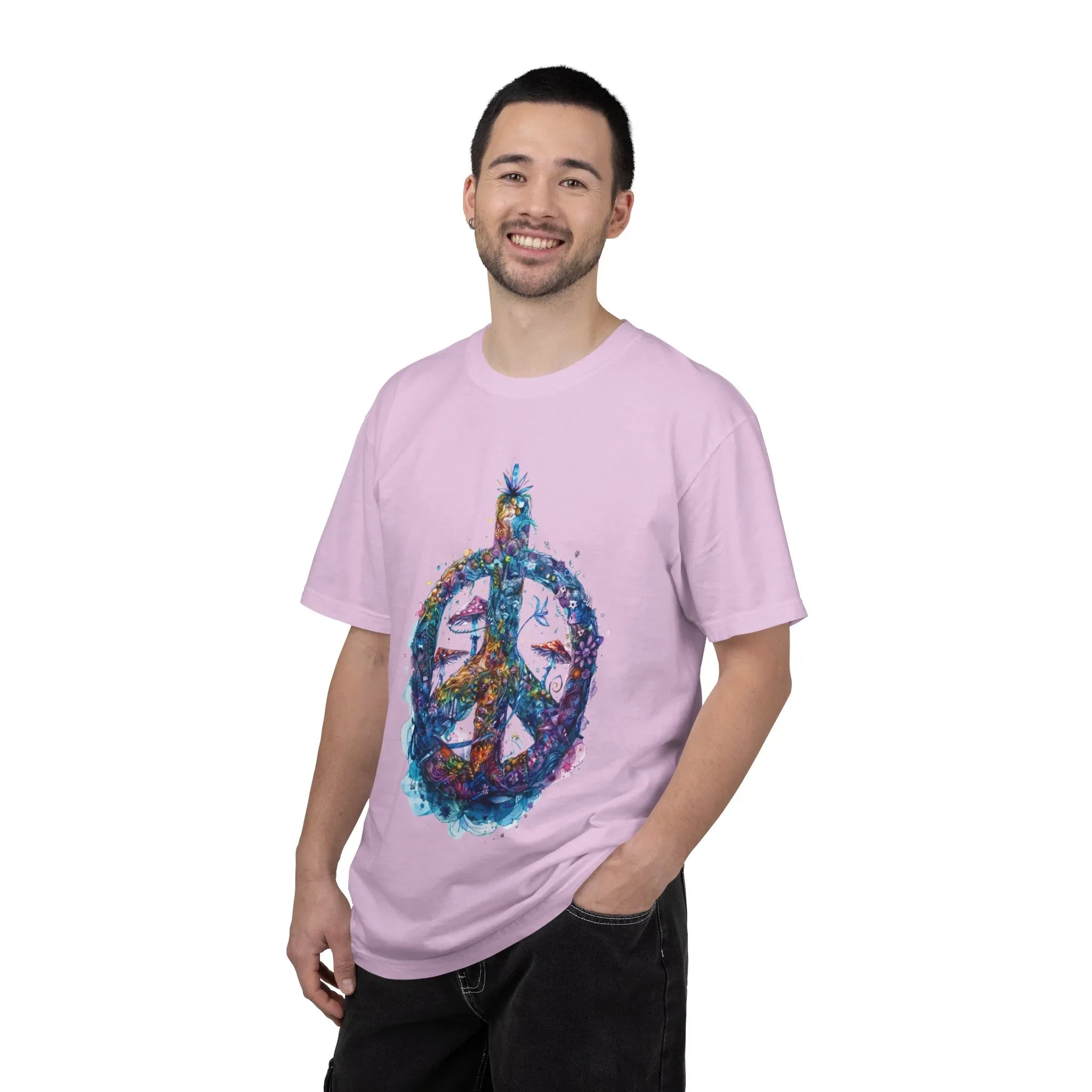 Psychedelic Mushroom Peace Sign T-Shirt | Neon Tie-Dye 60s Hippie Poster - 250 USA Celebration