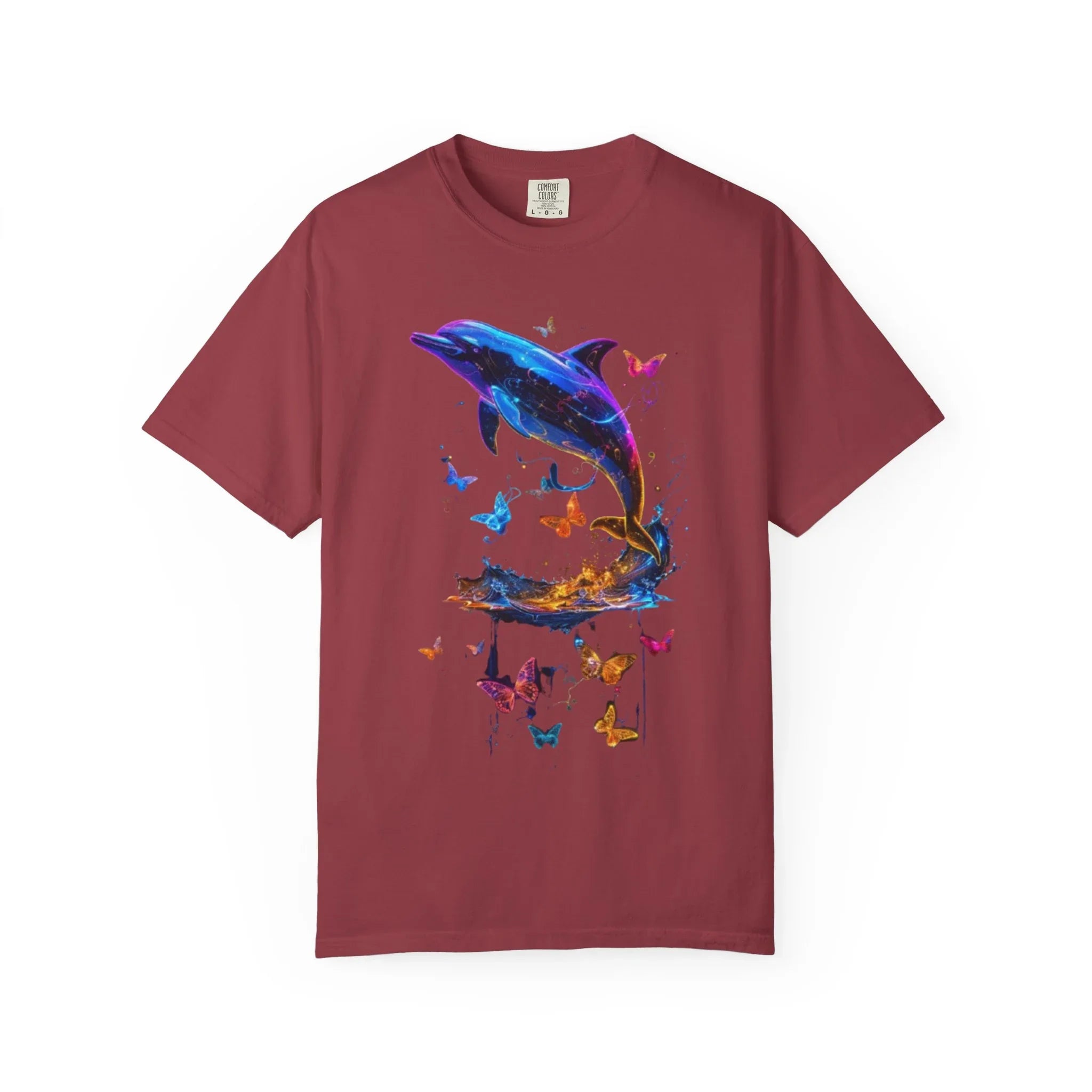 Colorful Dolphin Splash with Butterflies T-Shirt | Ocean Animal Tee - 250 USA Celebration