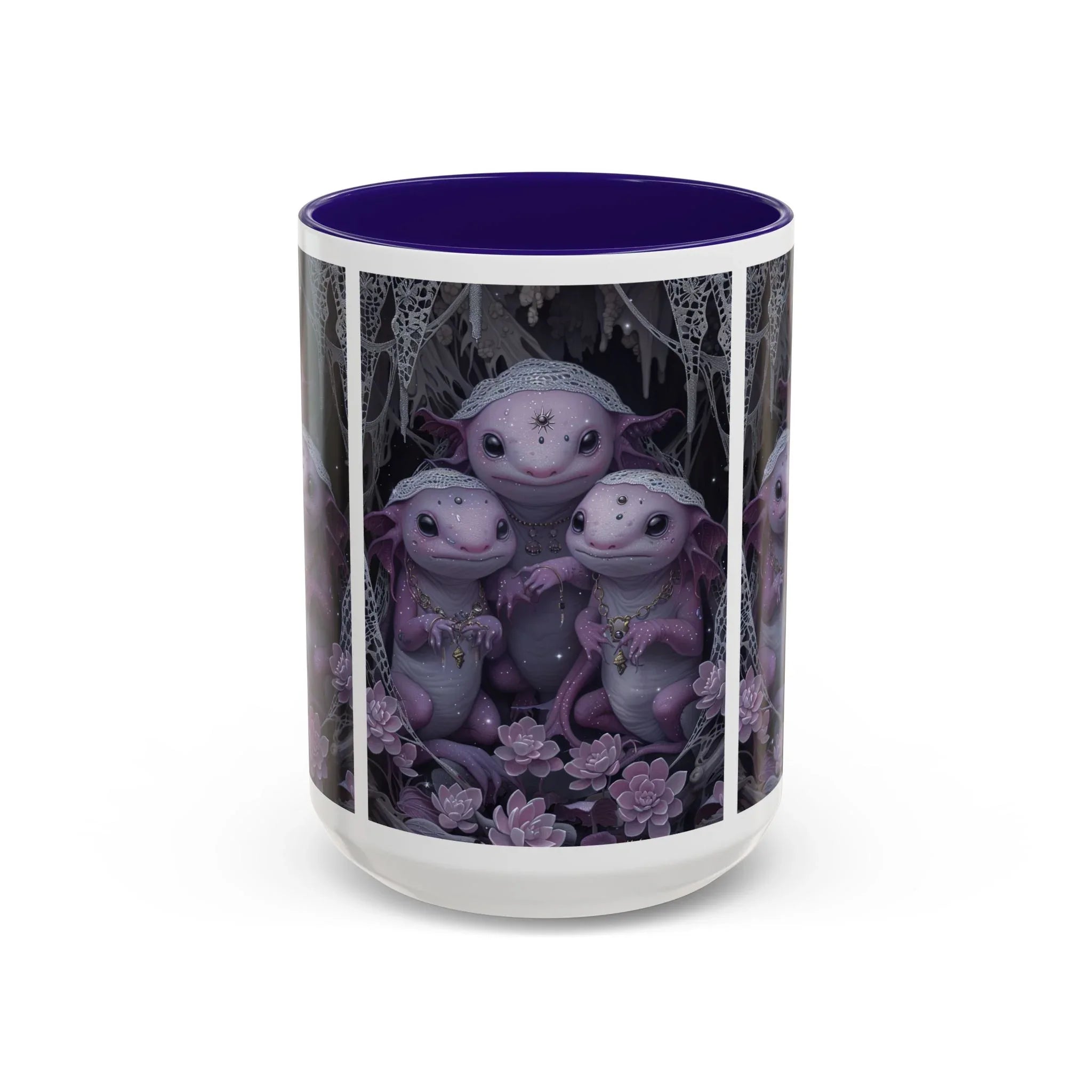 Purple Axolotl Trio Mug | Cute Amphibian Art Ceramic Coffee Cup - 250 USA Celebration