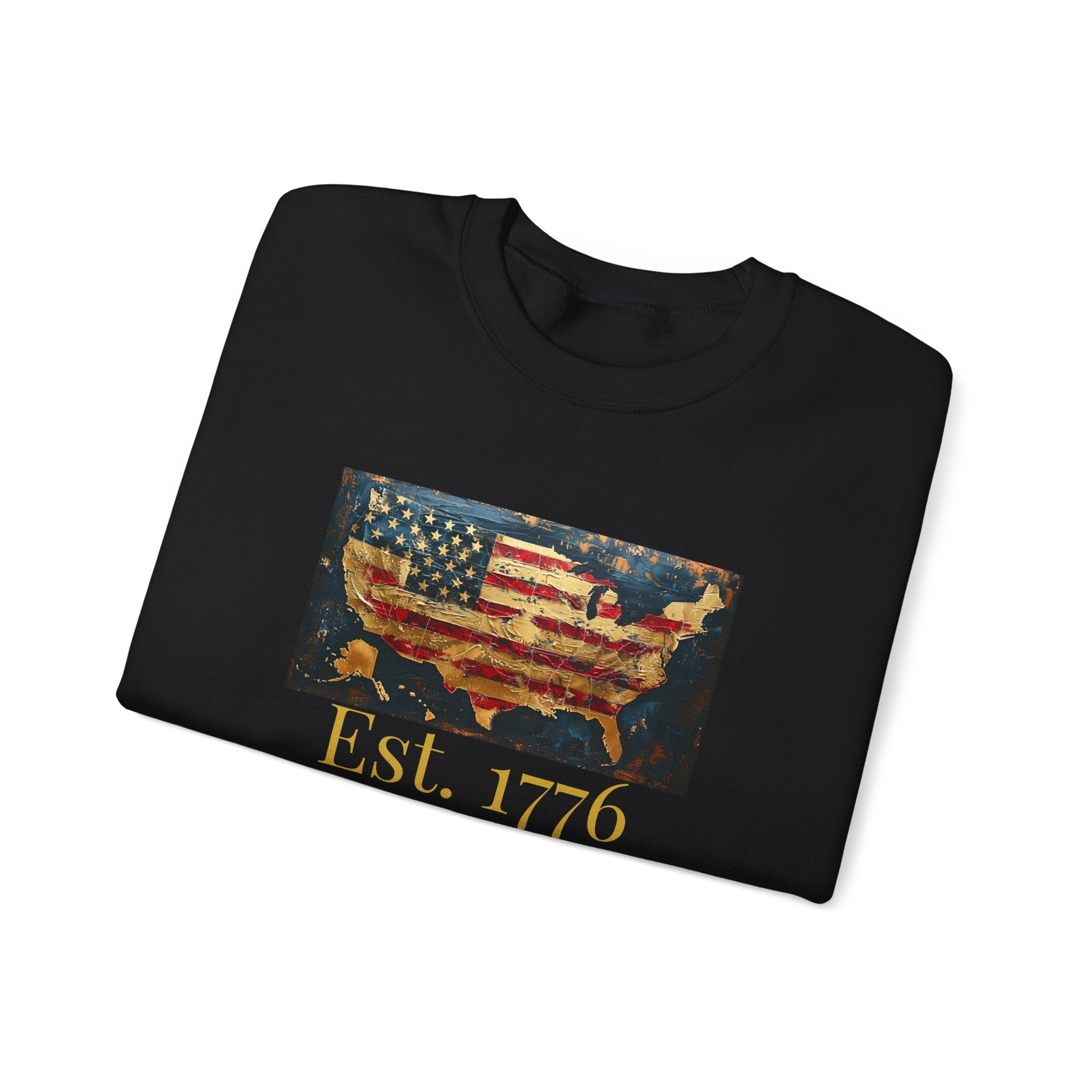 Crewneck Sweatshirt — Vintage American Flag Map “Est. 1776” (250th Anniversary)