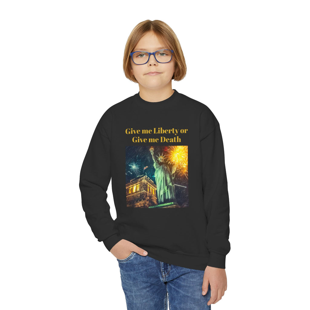 Liberty or Death Crewneck Sweatshirt — Statue of Liberty Fireworks Graphic