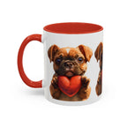 Cute French Bulldog Holding Red Heart Accent Coffee Mug | Puppy Cartoon Illustration - 250 USA Celebration