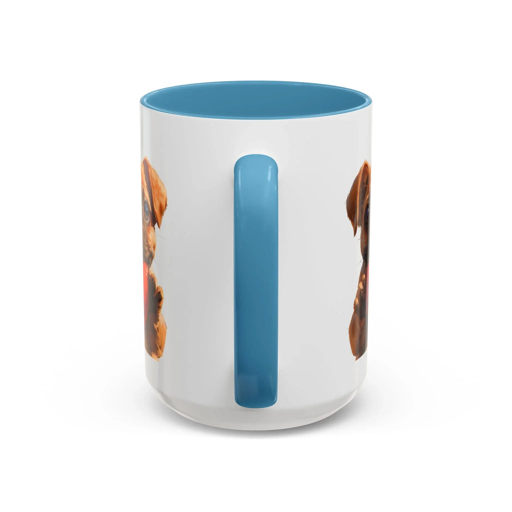 Cute French Bulldog Holding Red Heart Accent Coffee Mug | Puppy Cartoon Illustration - 250 USA Celebration