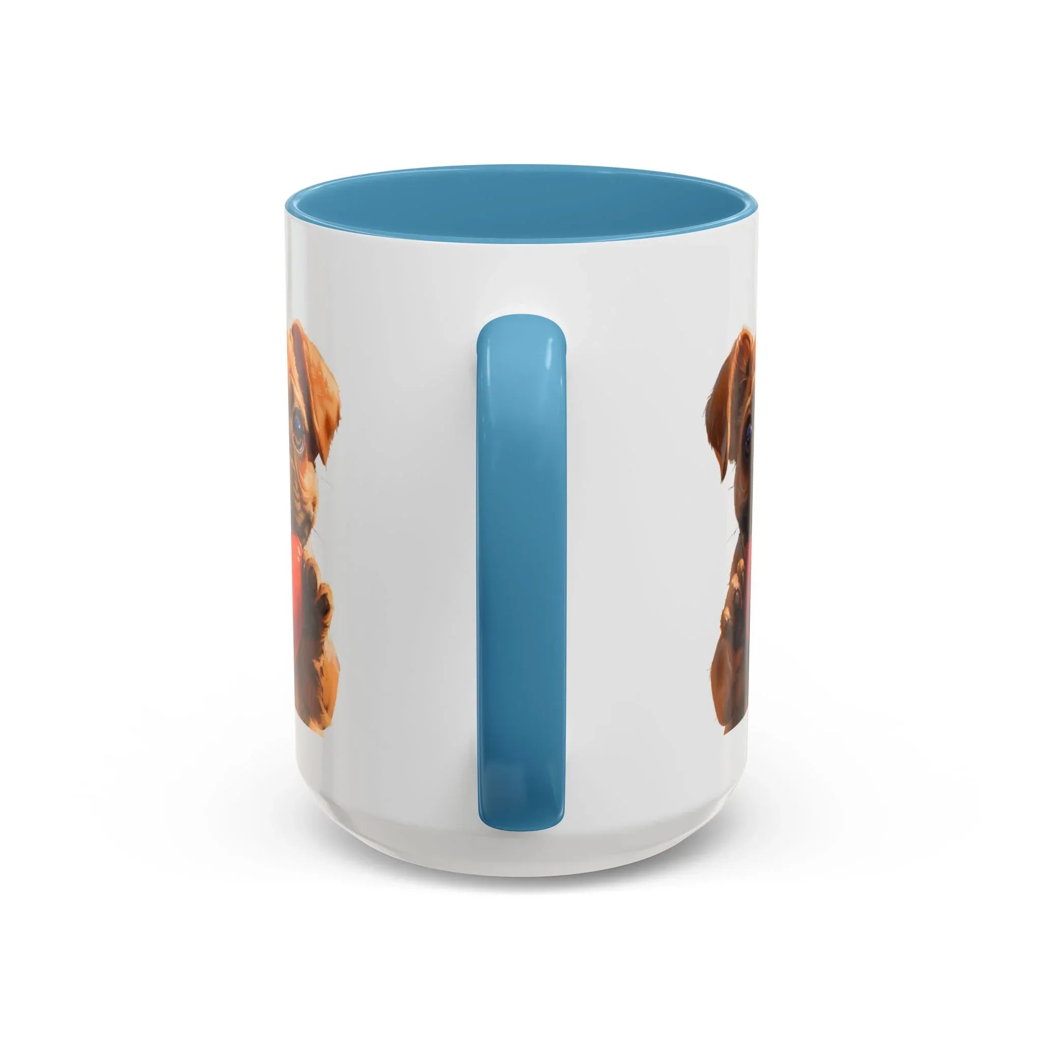 Cute French Bulldog Holding Red Heart Accent Coffee Mug | Puppy Cartoon Illustration - 250 USA Celebration