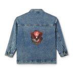 Red Floral Skull illustration denim jacket | Denim Jacket - 250 USA Celebration