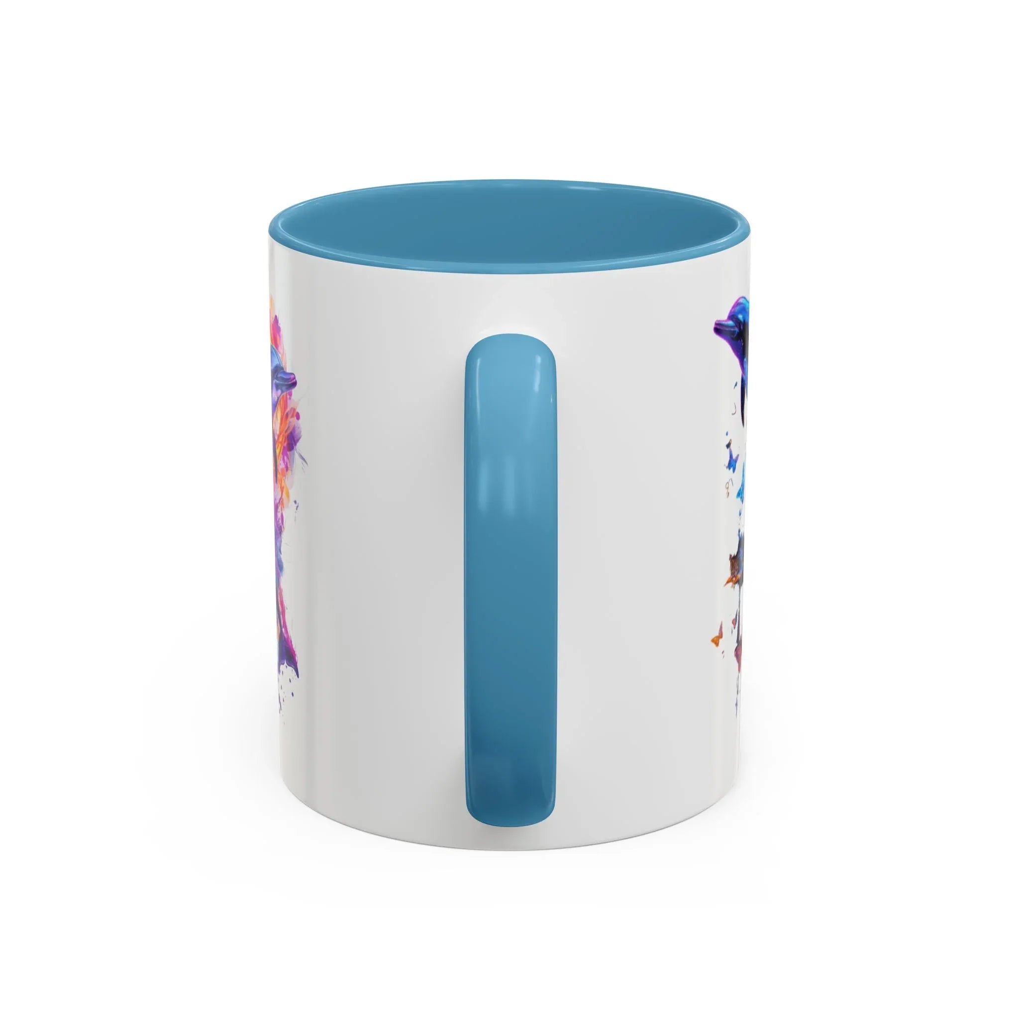 Y2K Chrome Dolphin Flaming Hoop Mug | Holographic Neon Dolphin Coffee Cup - 250 USA Celebration