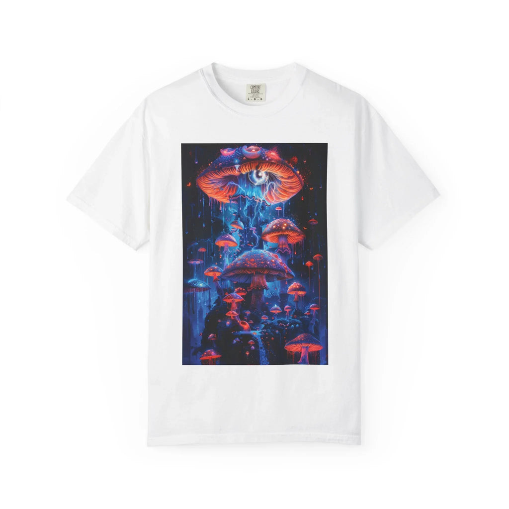 Psychedelic Mushroom Peace Sign T-shirt | Neon Tie-Dye 60s Hippie Aesthetic - 250 USA Celebration