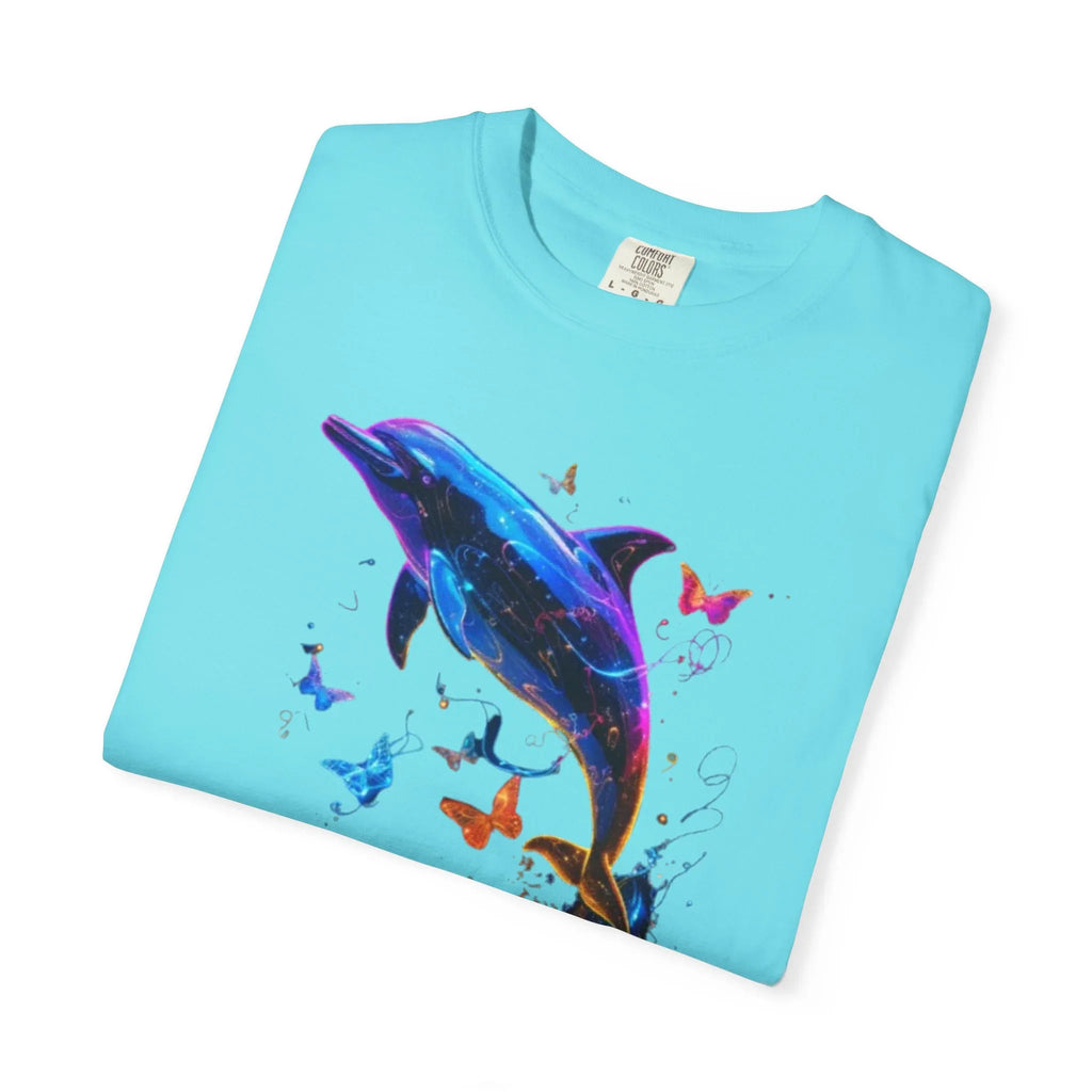 Colorful Dolphin Splash with Butterflies T-Shirt | Ocean Animal Tee - 250 USA Celebration