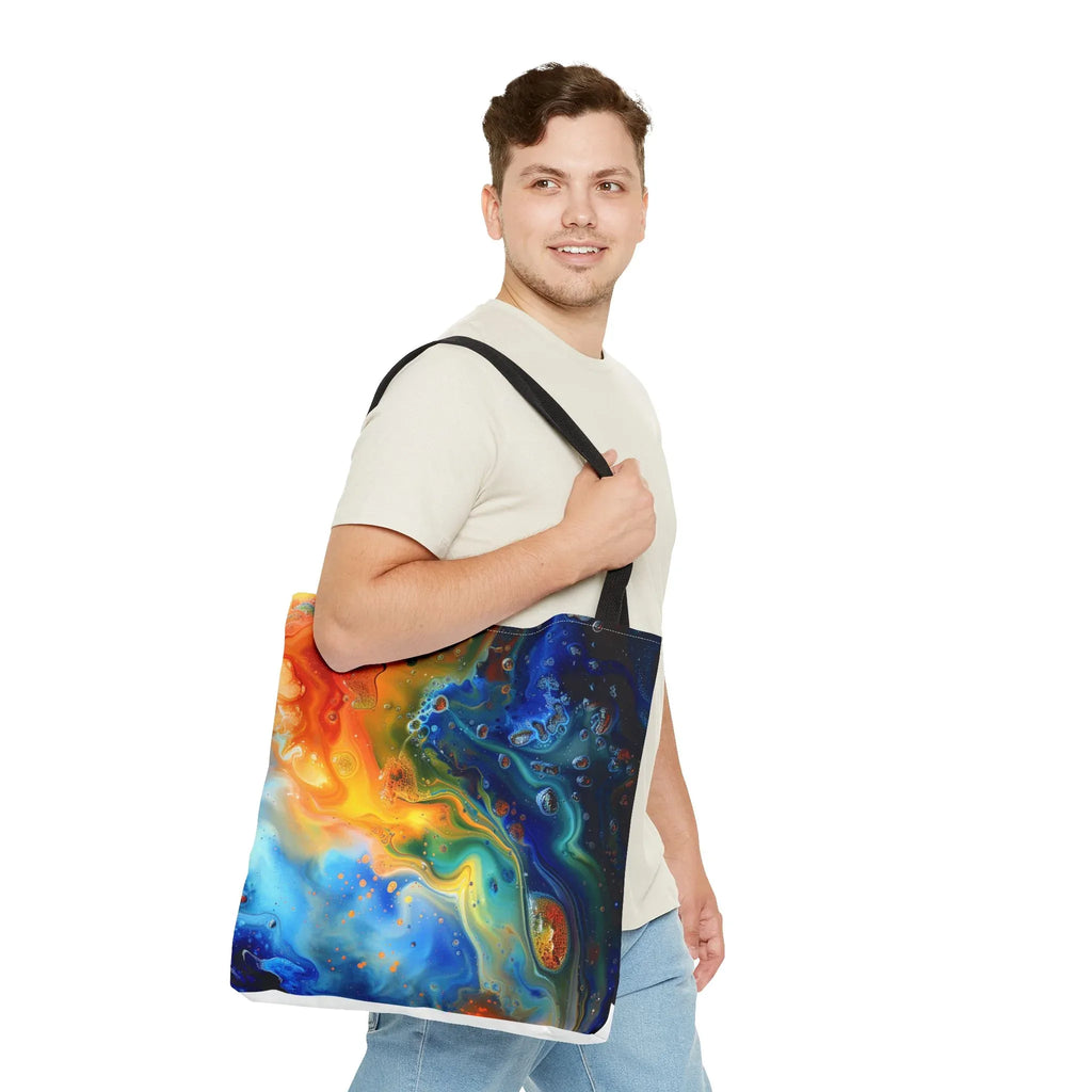 Abstract Fluid Art Tote Bag | Colorful Swirl Beach Bag - 250 USA Celebration