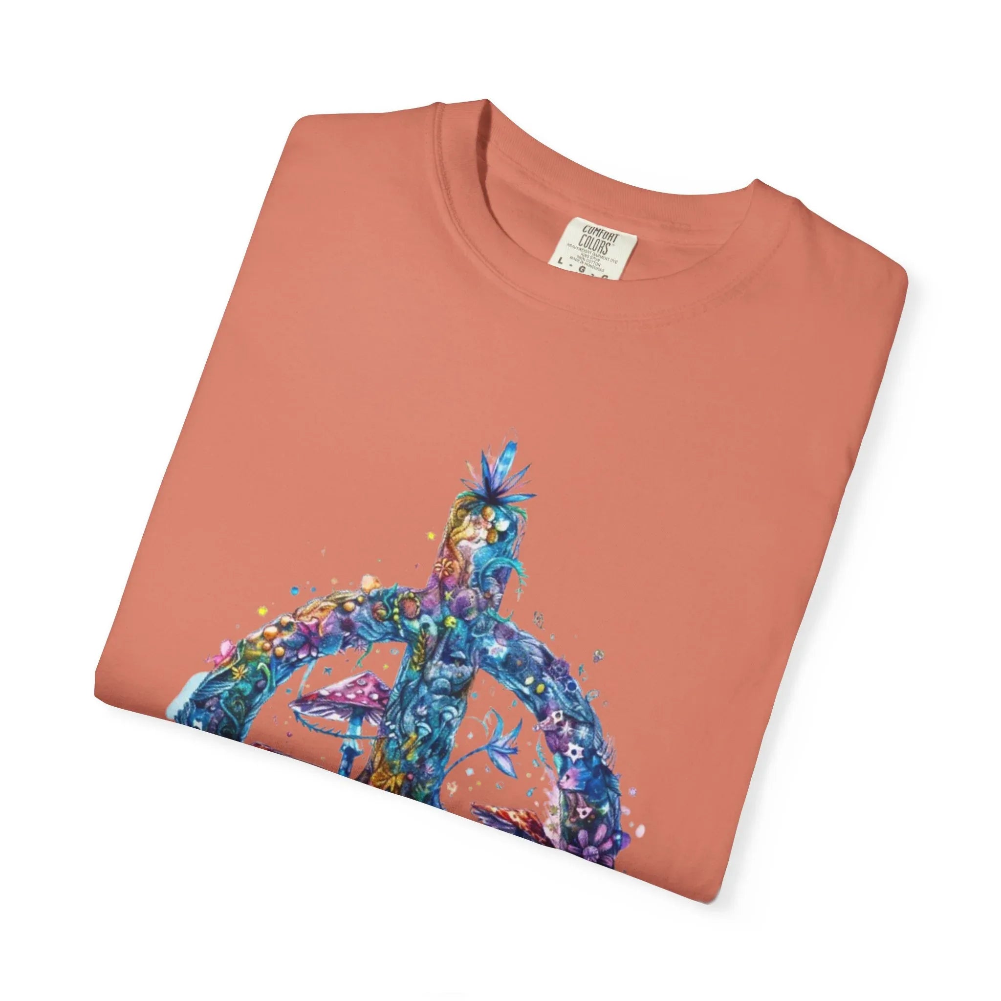 Psychedelic Mushroom Peace Sign T-Shirt | Neon Tie-Dye 60s Hippie Poster - 250 USA Celebration