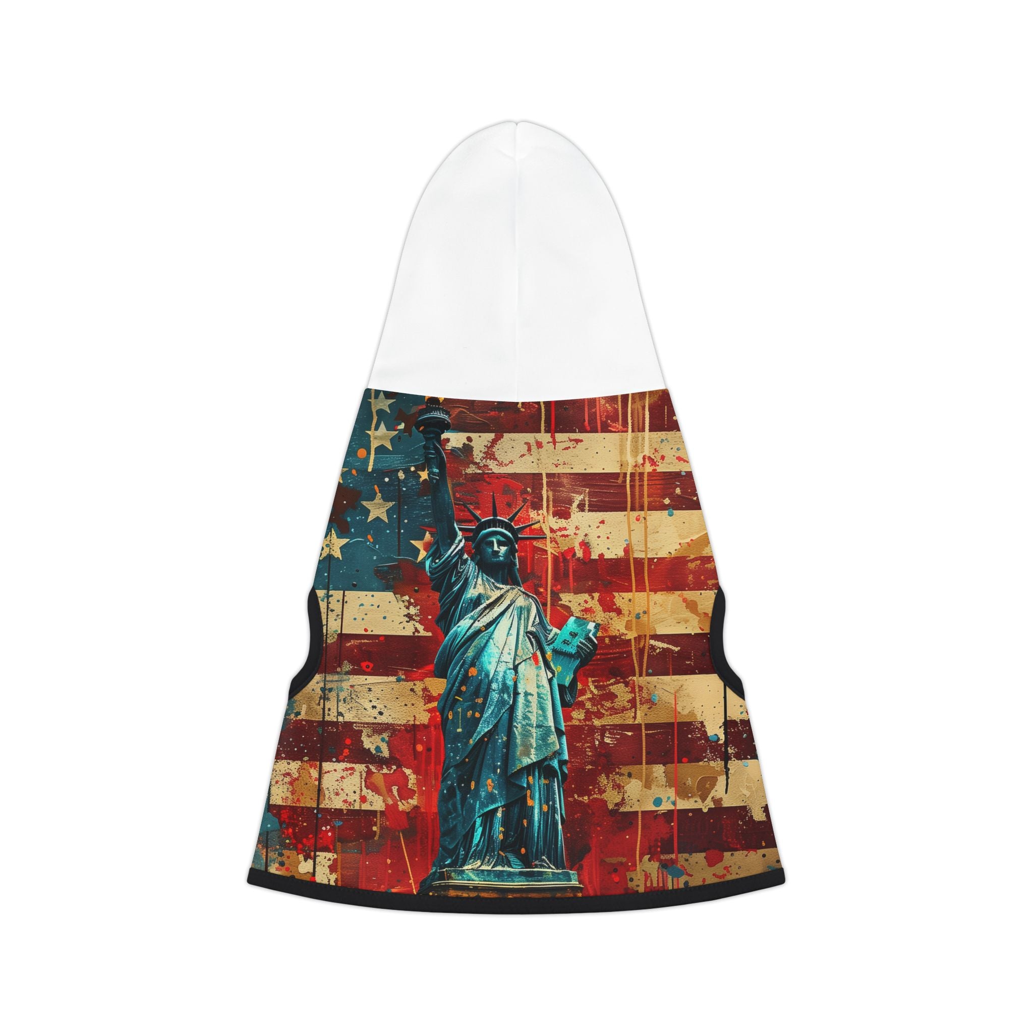 Patriotic Pet Hoodie – Vintage American Flag & Statue of Liberty Dog Hoodie