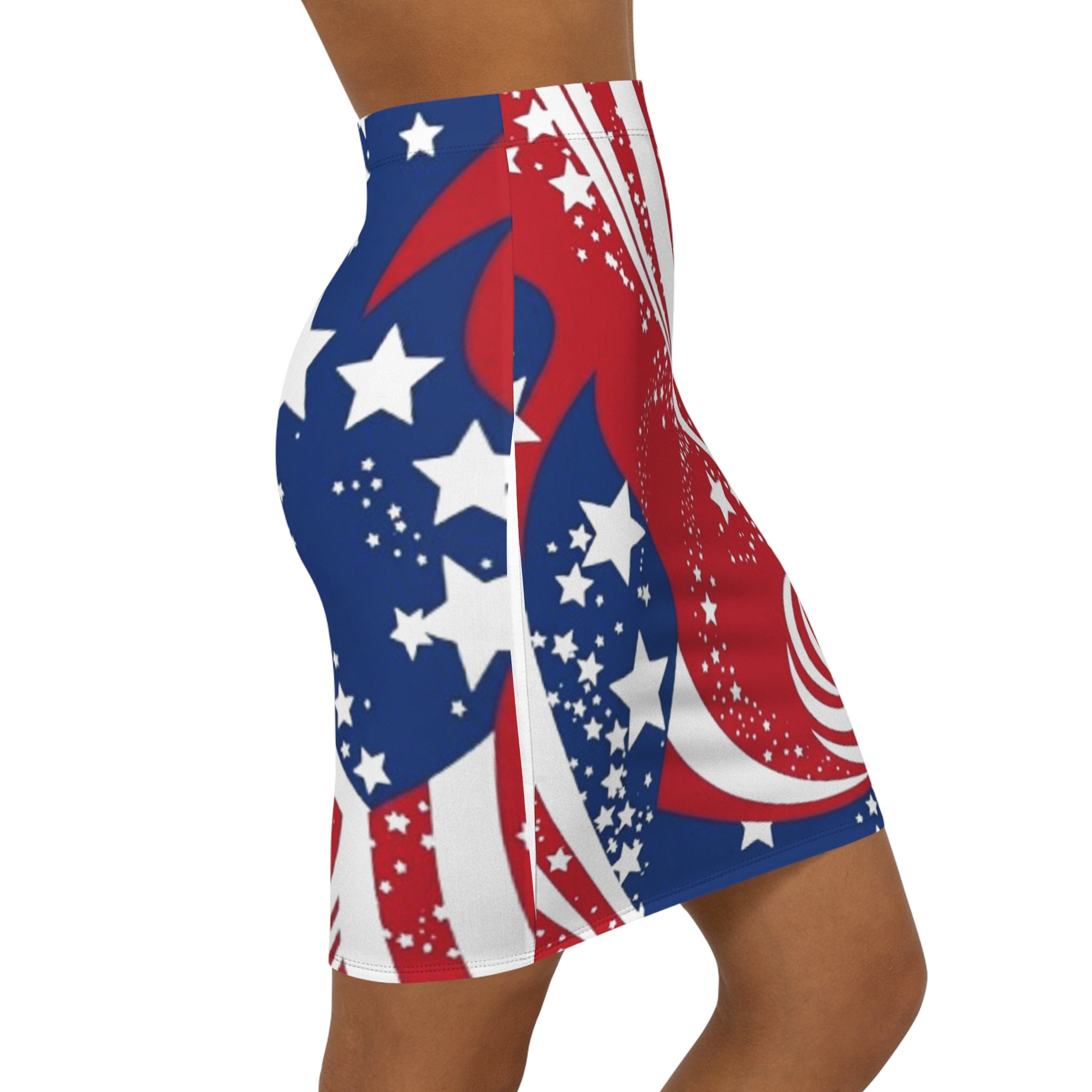 Patriotic Stars and Swirls American Flag Pencil Skirt