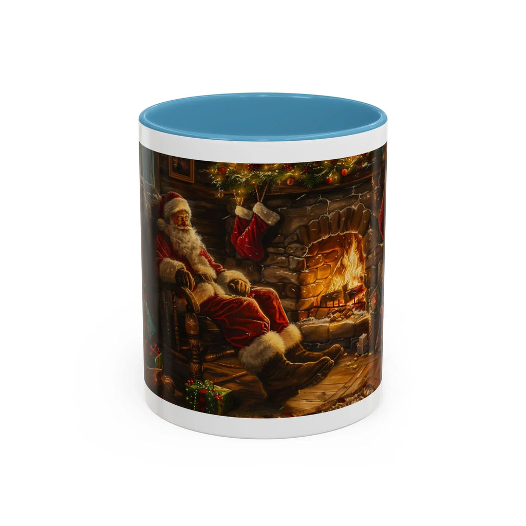 Santa Claus Fireplace Scene Accent Coffee Mug | Storybook Illustration, Rustic Cabin - 250 USA Celebration