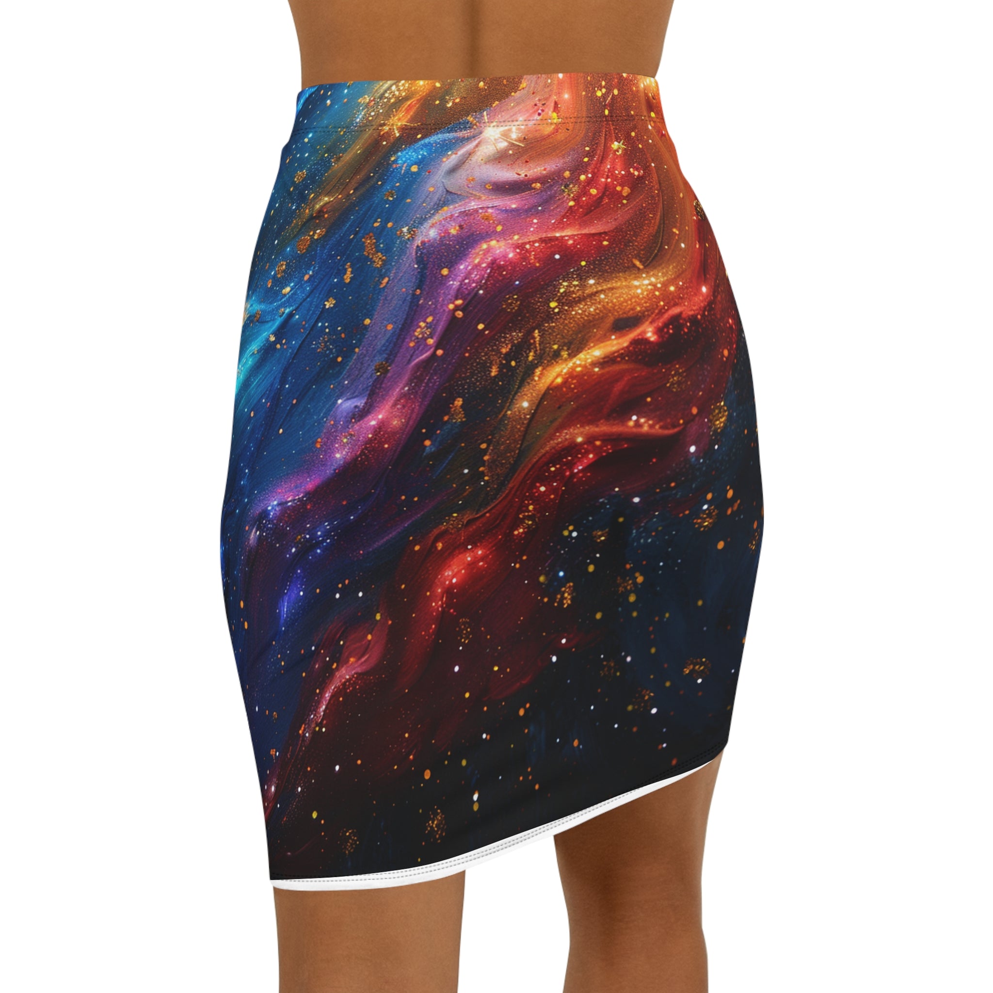 Galaxy Swirl Pencil Skirt — Colorful Cosmic Print Mid-Waist Skirt