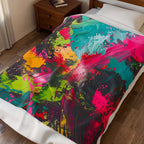 Abstract Neon Brushstroke Velveteen Plush Blanket — Vibrant Colorful Throw for Home, Dorm & Gifts