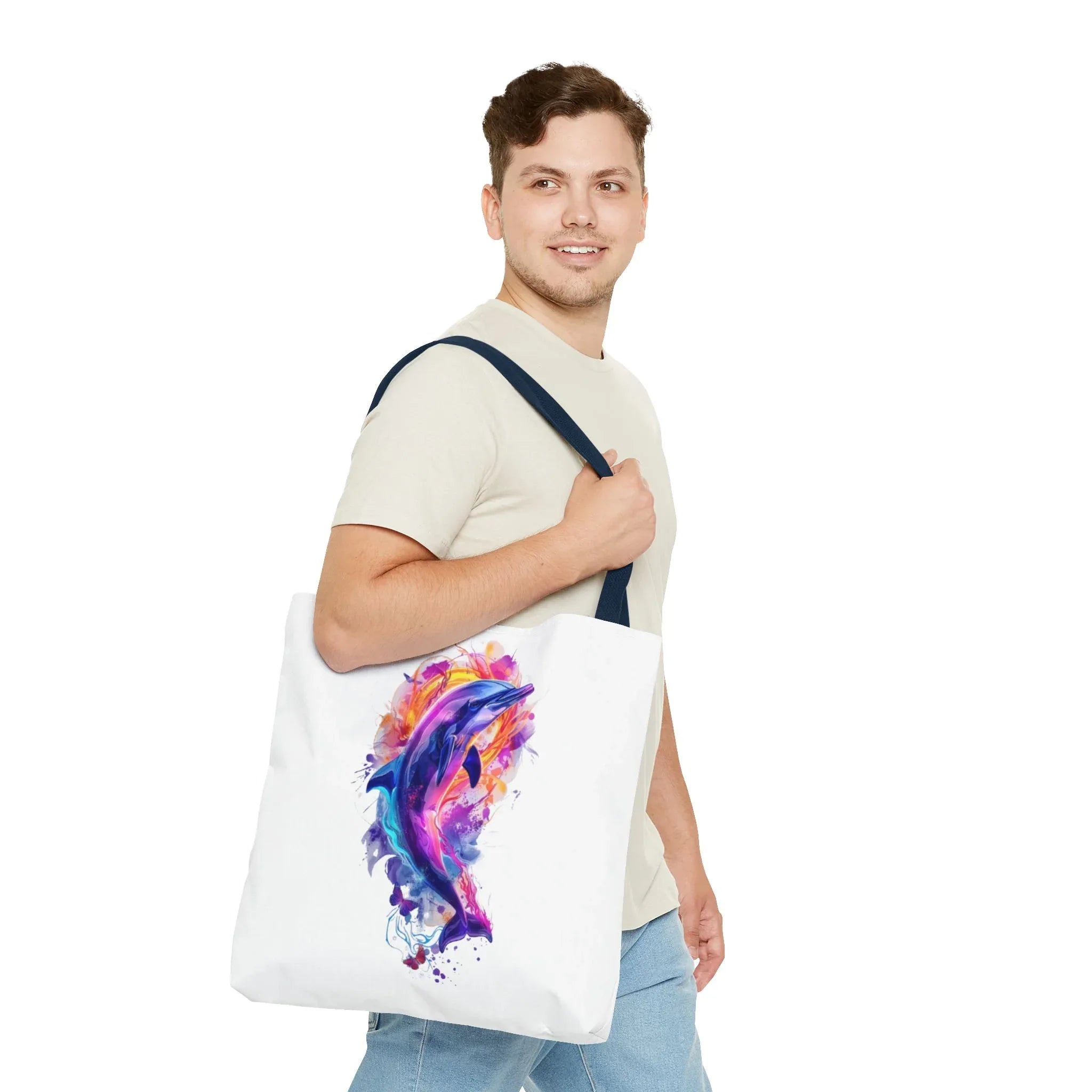Colorful Watercolor Dolphin Tote Bag | Vibrant Splash Ocean Art - 250 USA Celebration