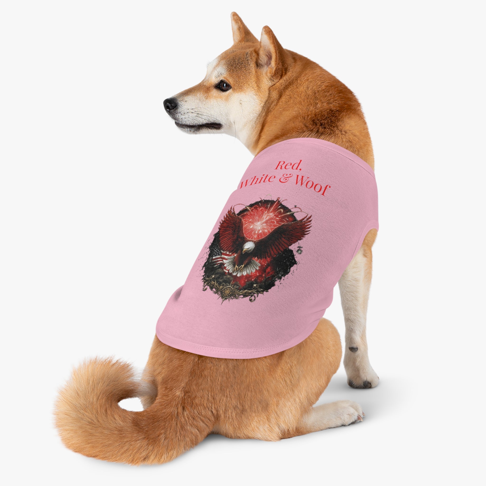 Red, White & Woof Patriotic Pet Tank Top — Bald Eagle Fireworks Dog Shirt for 4th of July