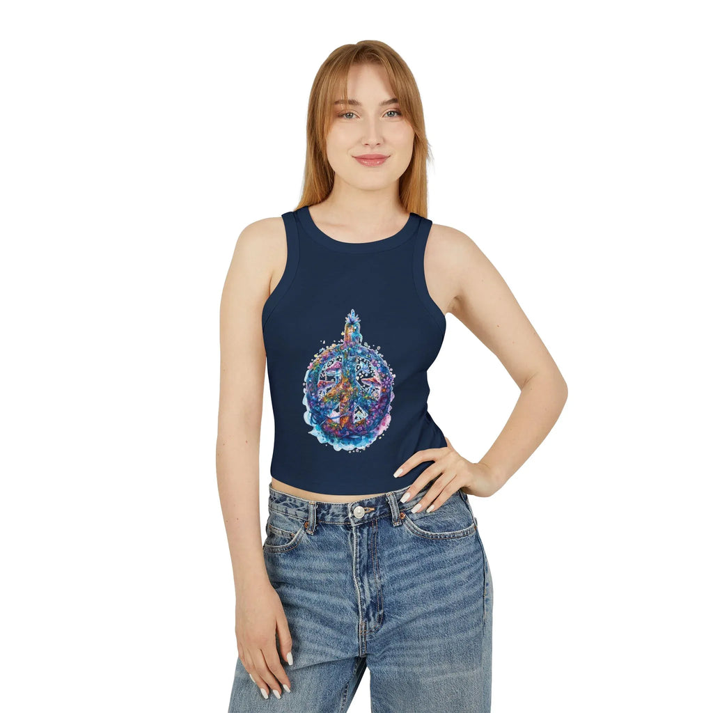 Watercolor Peace Sign Racer Tank Top | Tie Dye Boho Hippie - 250 USA Celebration