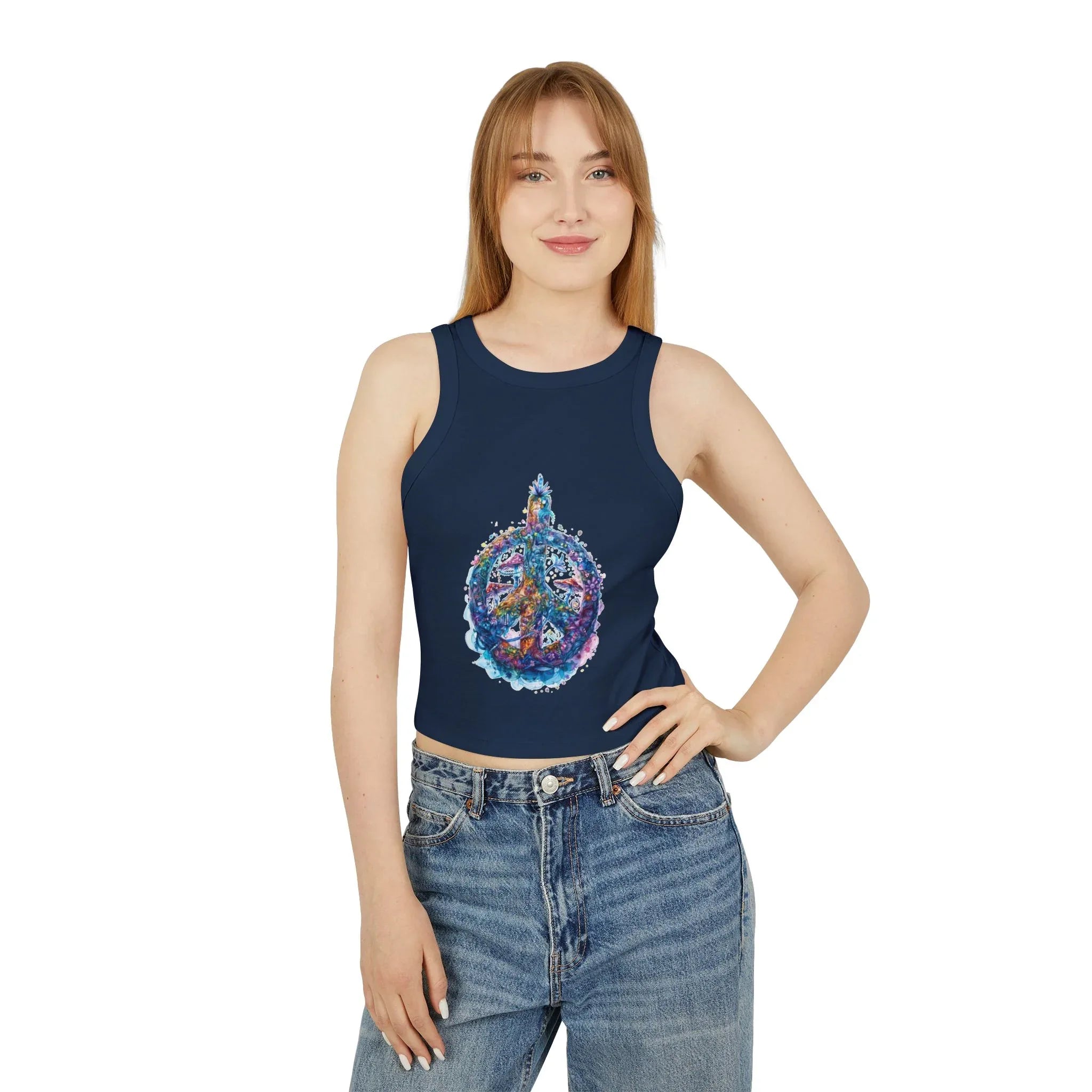 Watercolor Peace Sign Racer Tank Top | Tie Dye Boho Hippie - 250 USA Celebration