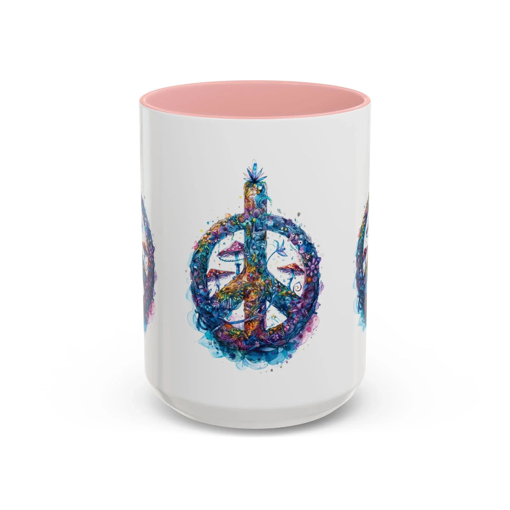 Psychedelic Mushroom Peace Sign Mug | Neon Tie-Dye Peace Script - 250 USA Celebration