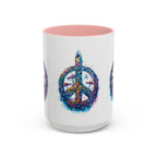 Psychedelic Mushroom Peace Sign Mug | Neon Tie-Dye Peace Script - 250 USA Celebration