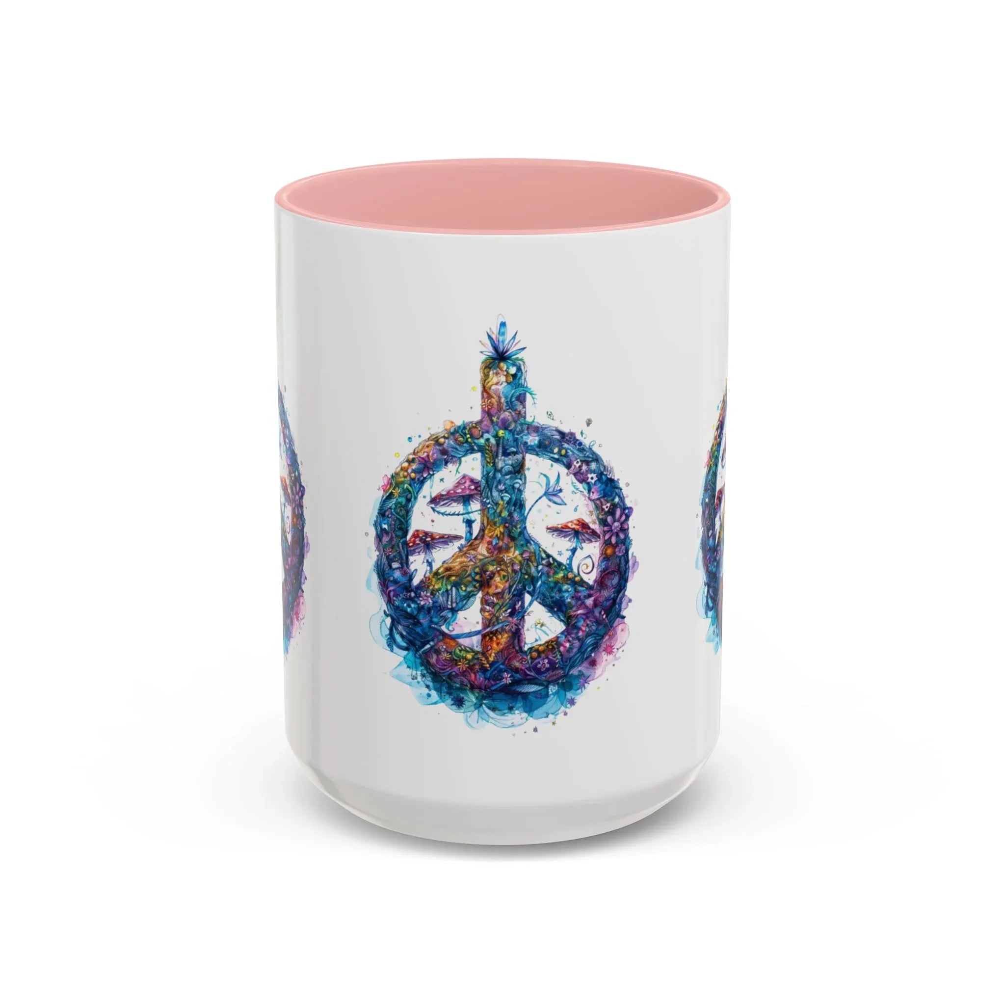 Psychedelic Mushroom Peace Sign Mug | Neon Tie-Dye Peace Script - 250 USA Celebration