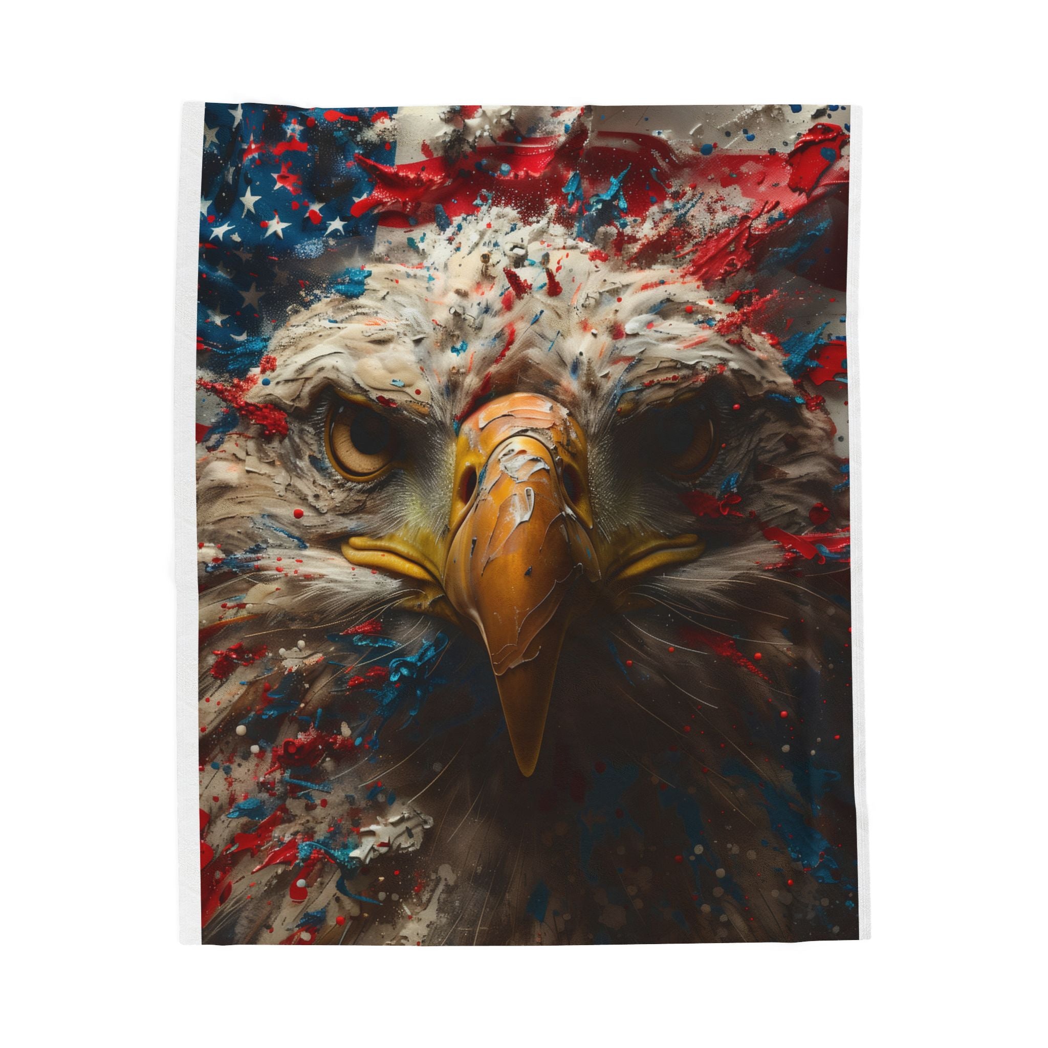 American Flag Bald Eagle Velveteen Plush Blanket | Patriotic Eagle Throw