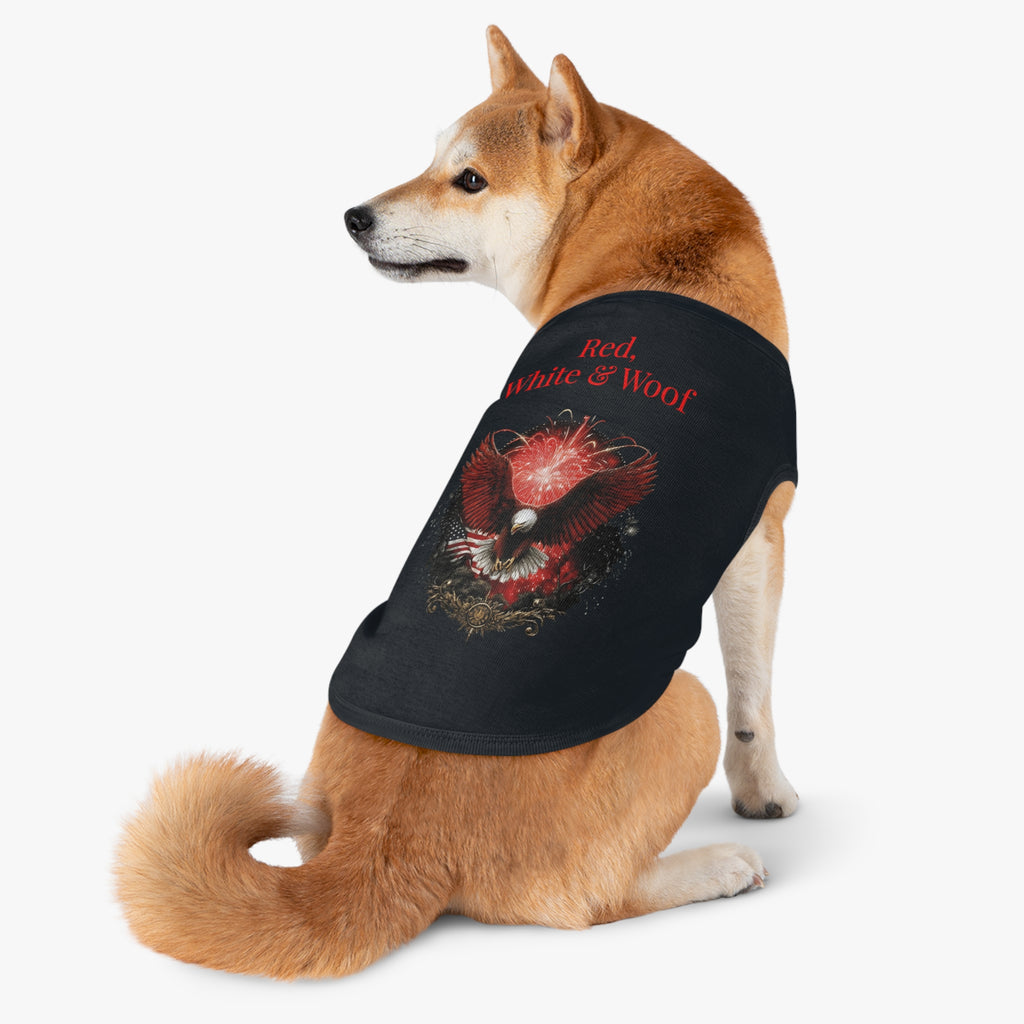 Red, White & Woof Patriotic Pet Tank Top — Bald Eagle Fireworks Dog Shirt for 4th of July